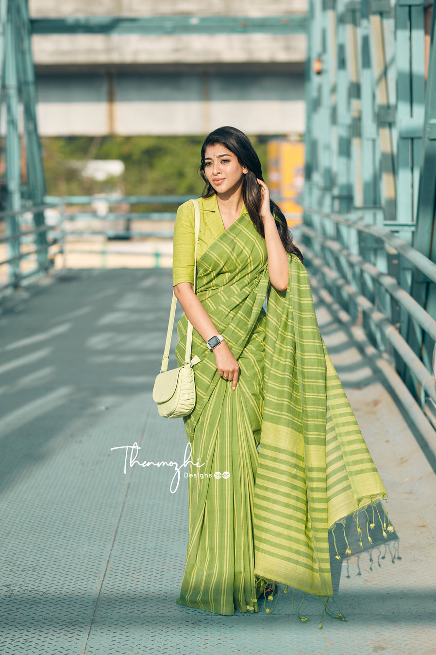 Green Mangalagiri Cotton Stripe Saree