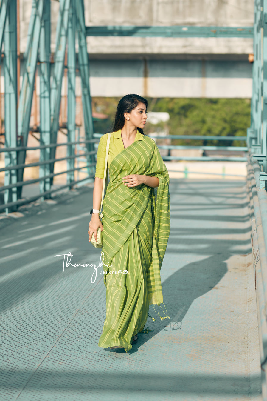Green Mangalagiri Cotton Stripe Saree