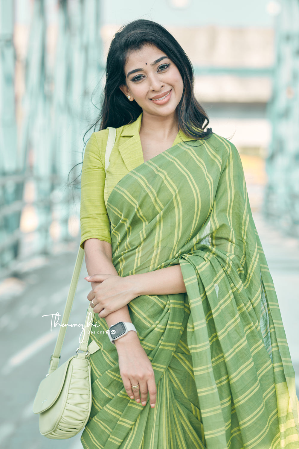 Green Mangalagiri Cotton Stripe Saree