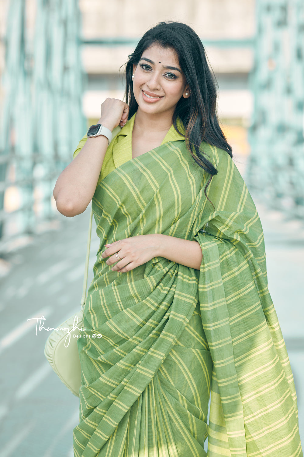 Green Mangalagiri Cotton Stripe Saree