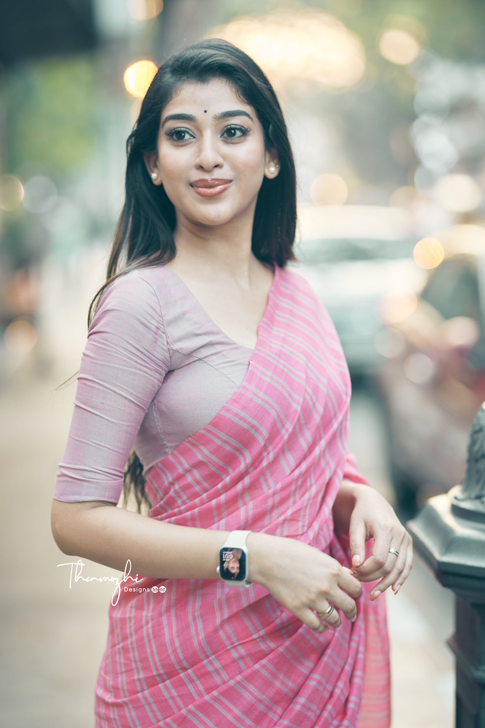 Pink Mangalagiri Cotton Stripe Saree