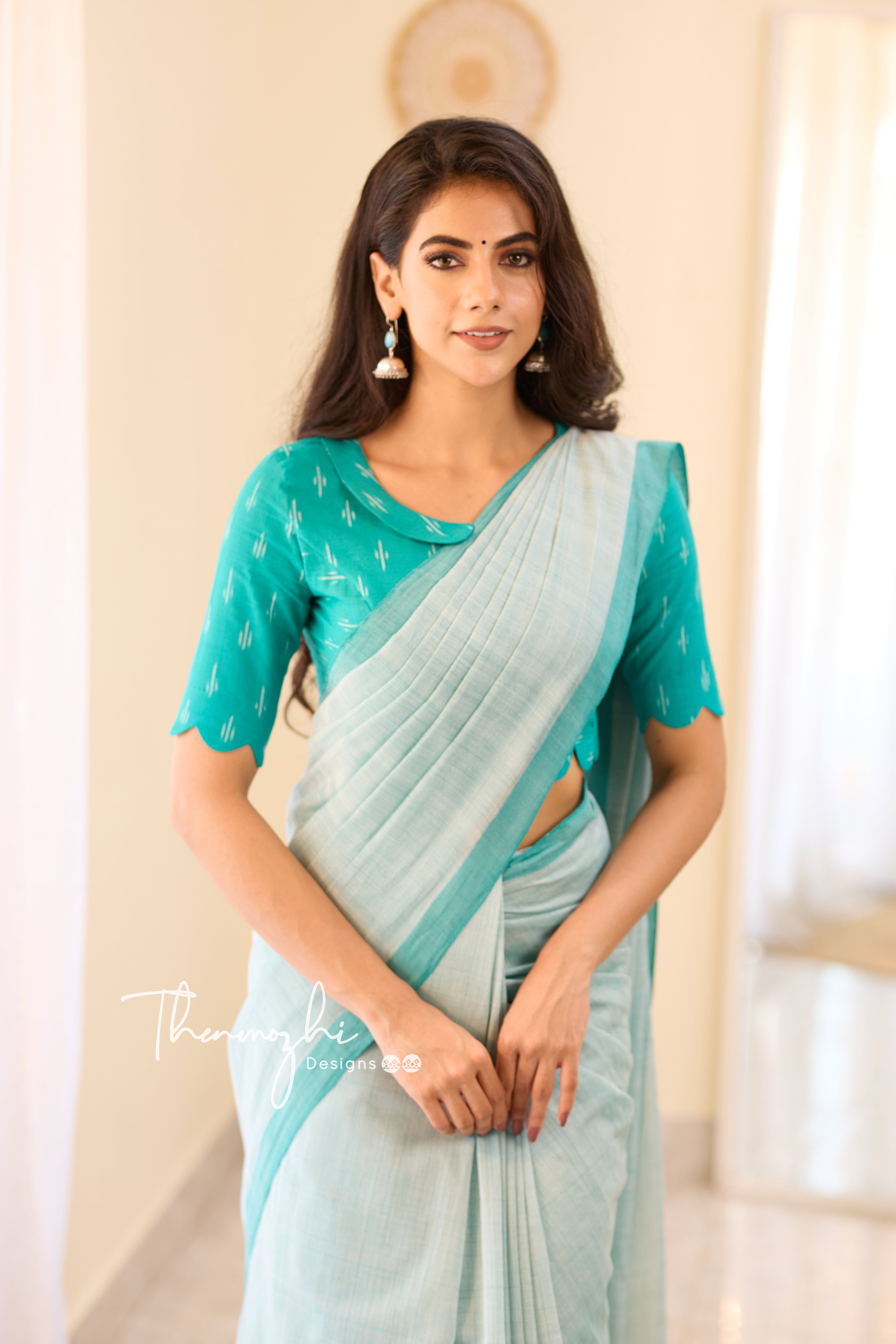 Turquoise Wonder - Turquoise Mangalagiri Plain Cotton Saree