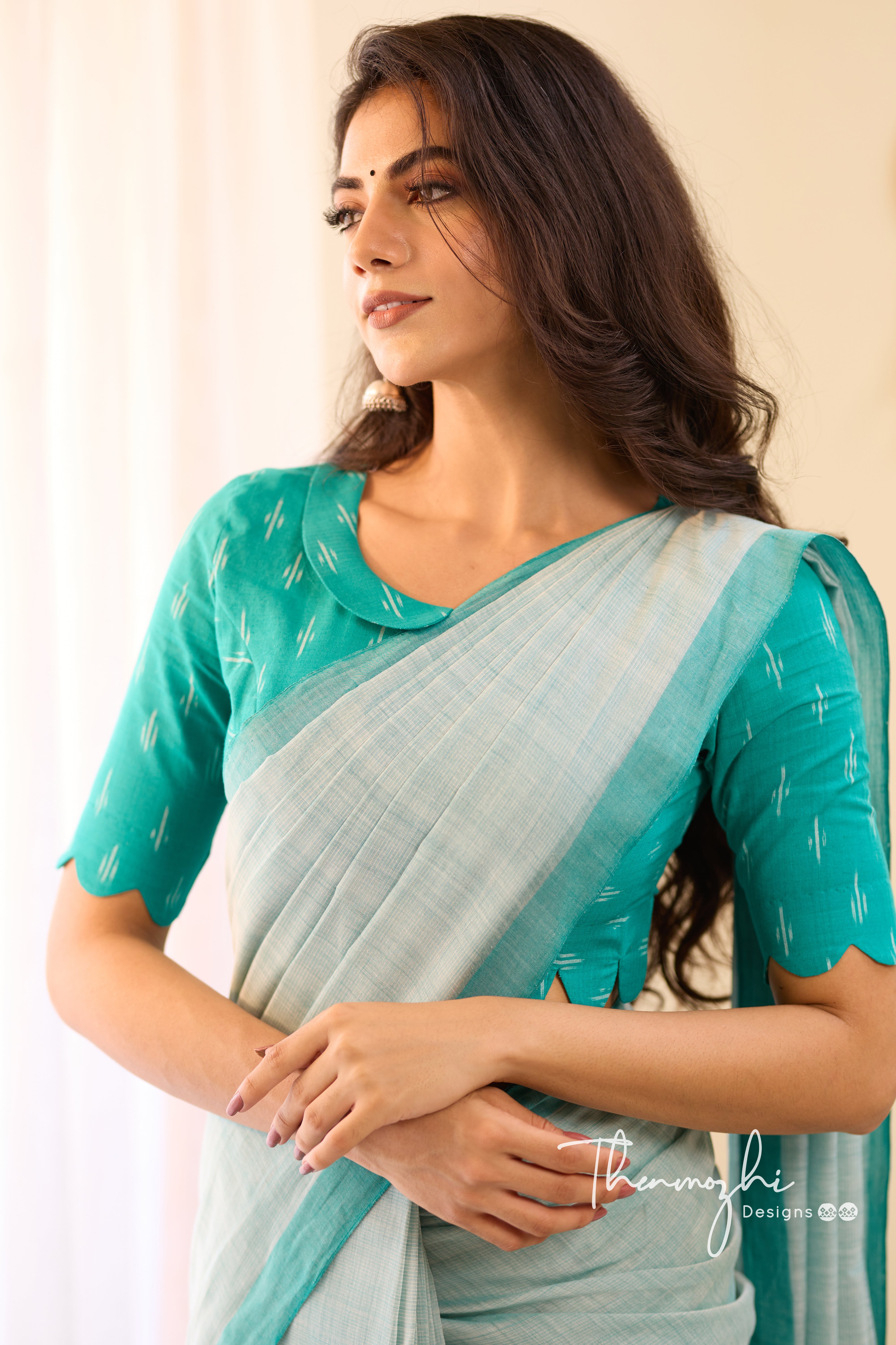 Turquoise Wonder - Turquoise Mangalagiri Plain Cotton Saree