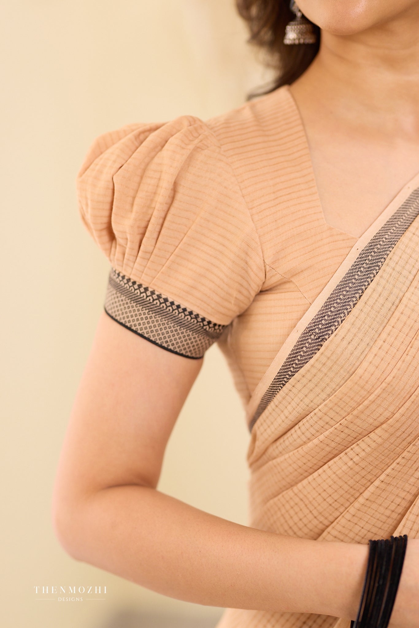 Light French Beige Mangalagiri Missing checks Cotton saree