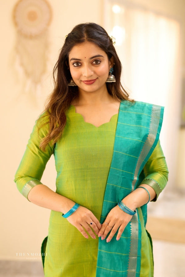 Lime Green Mangalagiri Semi Silk Salwar