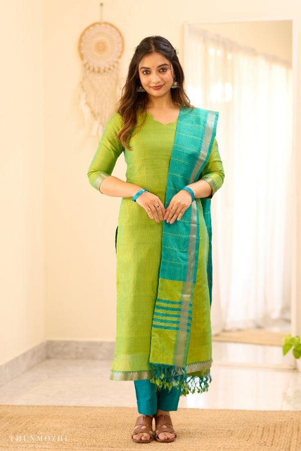 Lime Green Mangalagiri Semi Silk Salwar
