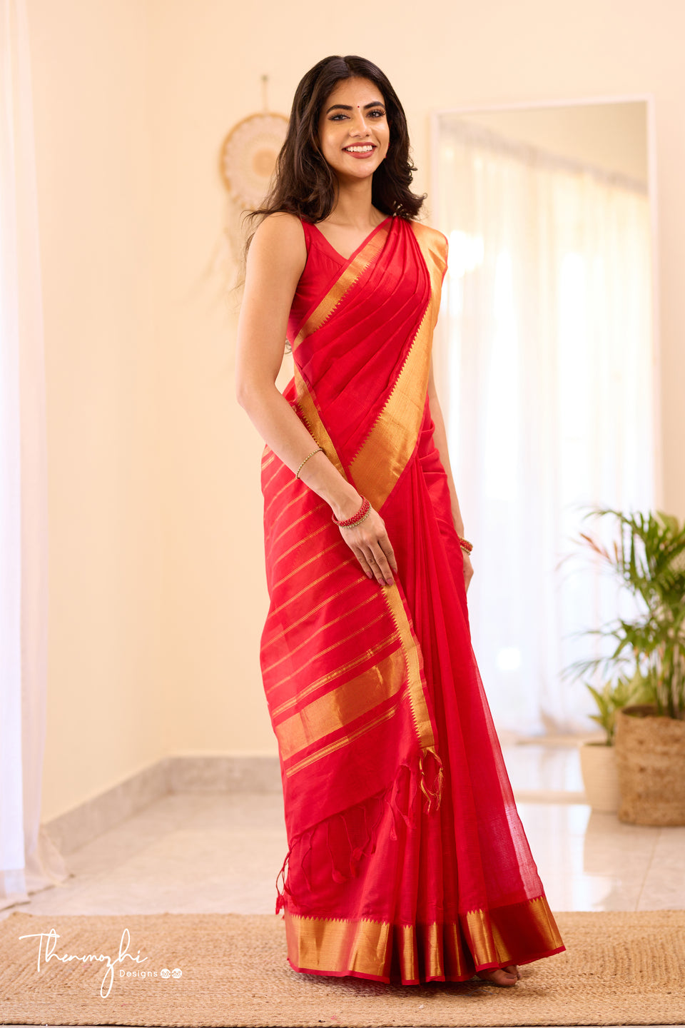 Red Handwoven Mangalagiri Silk Cotton