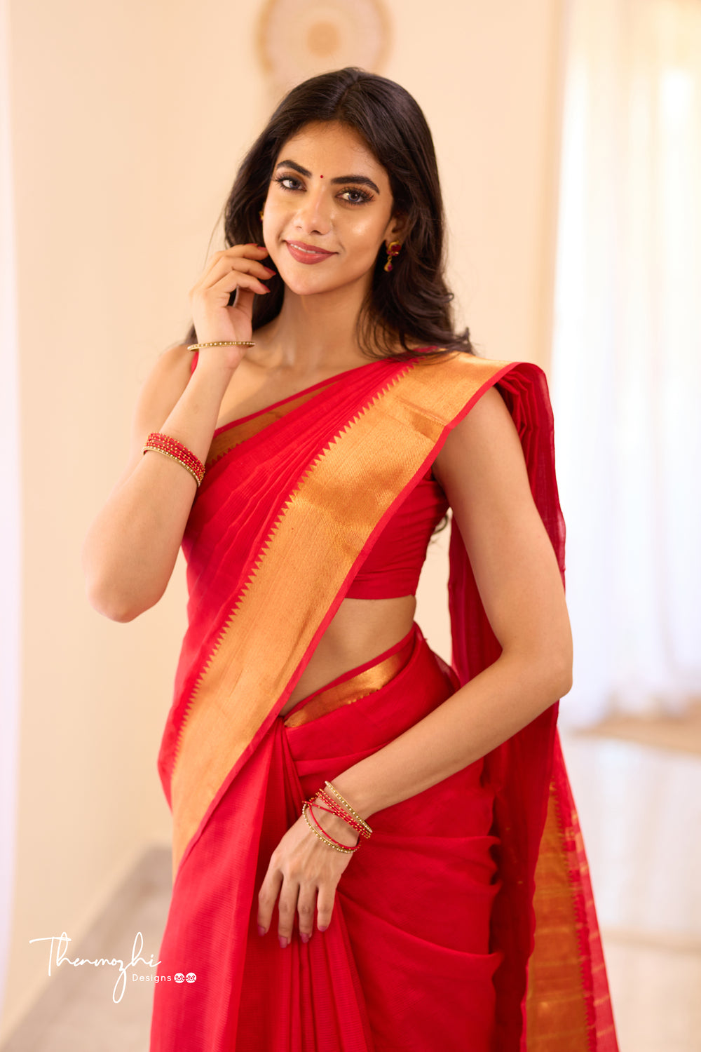 Red Handwoven Mangalagiri Silk Cotton