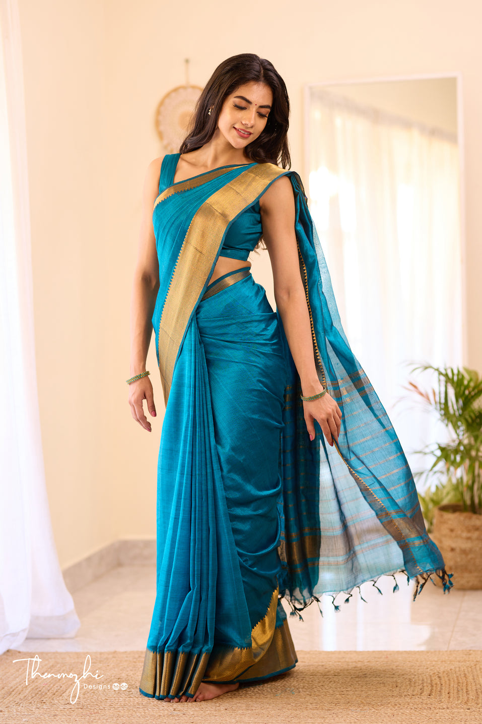 Electric Blue Handwoven Mangalagiri Silk Cotton