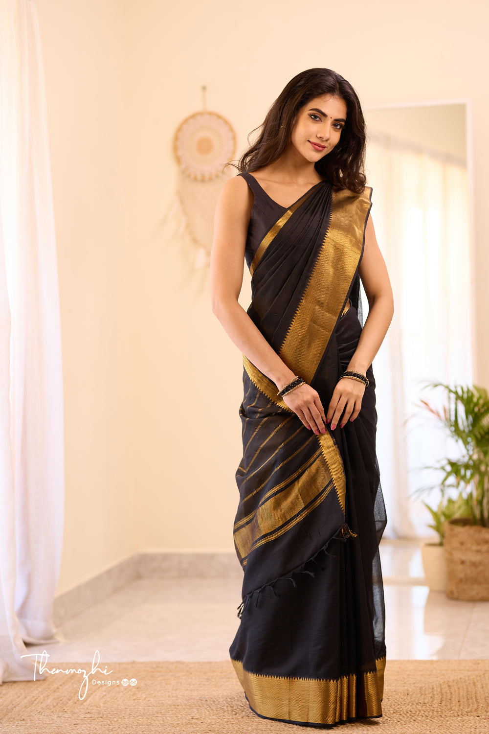 Black Handwoven Mangalagiri Silk Cotton