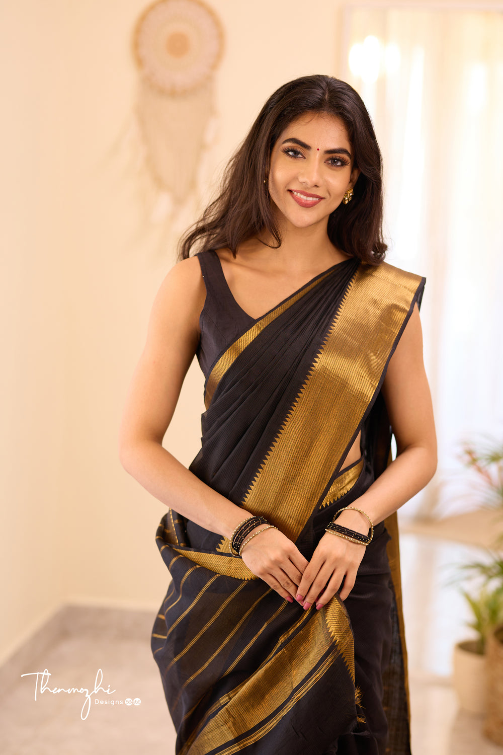 Black Handwoven Mangalagiri Silk Cotton