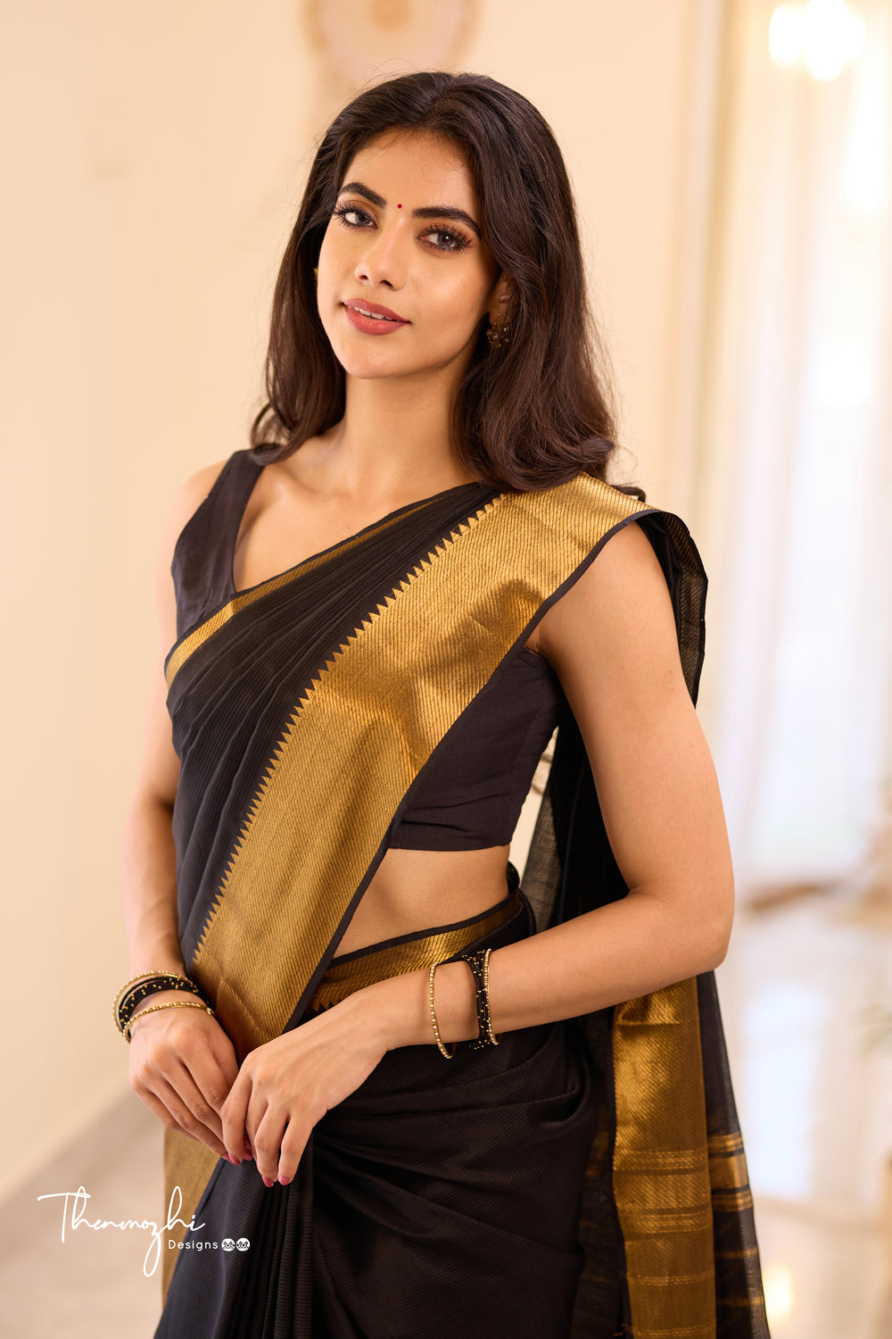 Black Handwoven Mangalagiri Silk Cotton