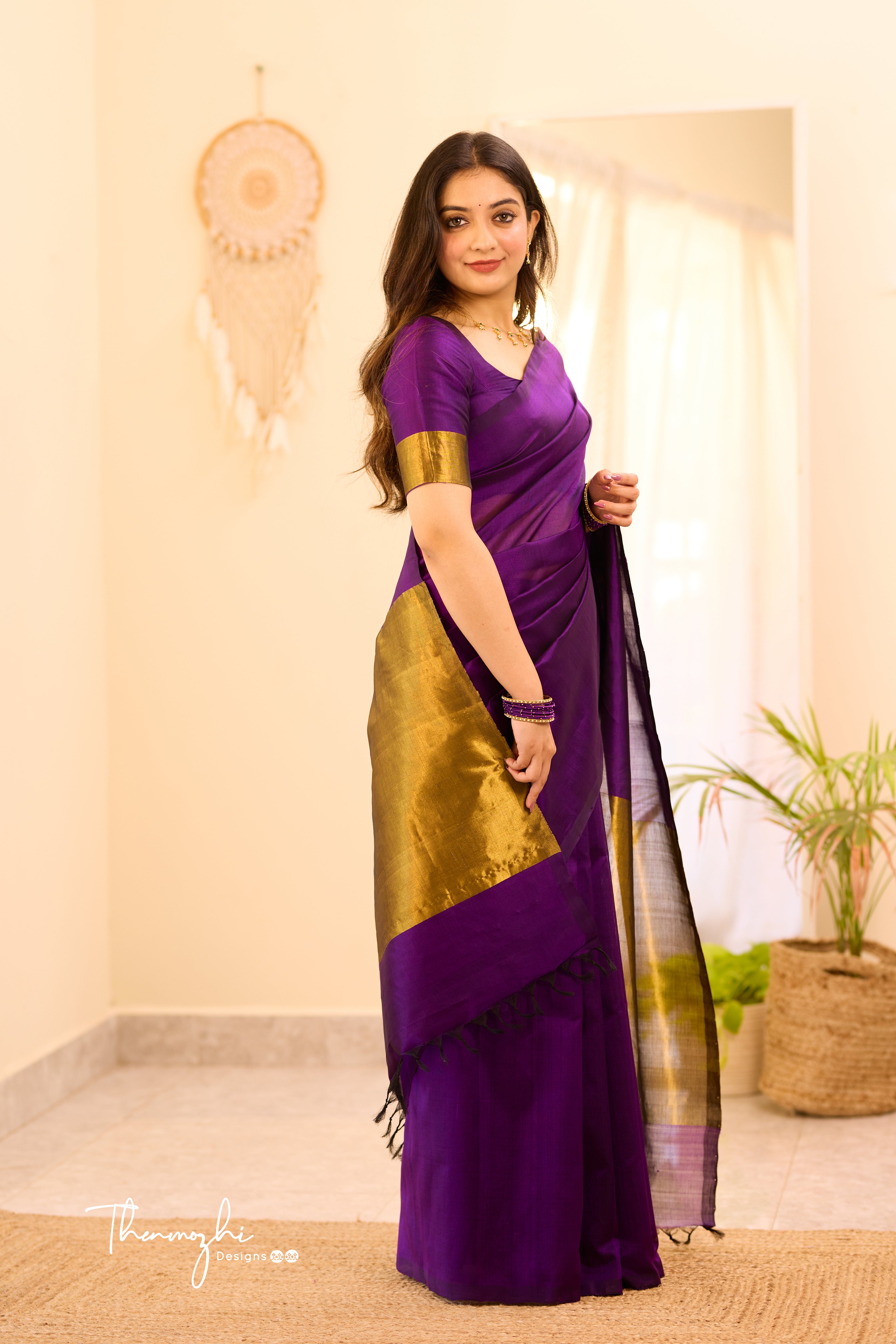 Kanchi Silk Cotton Violet Saree
