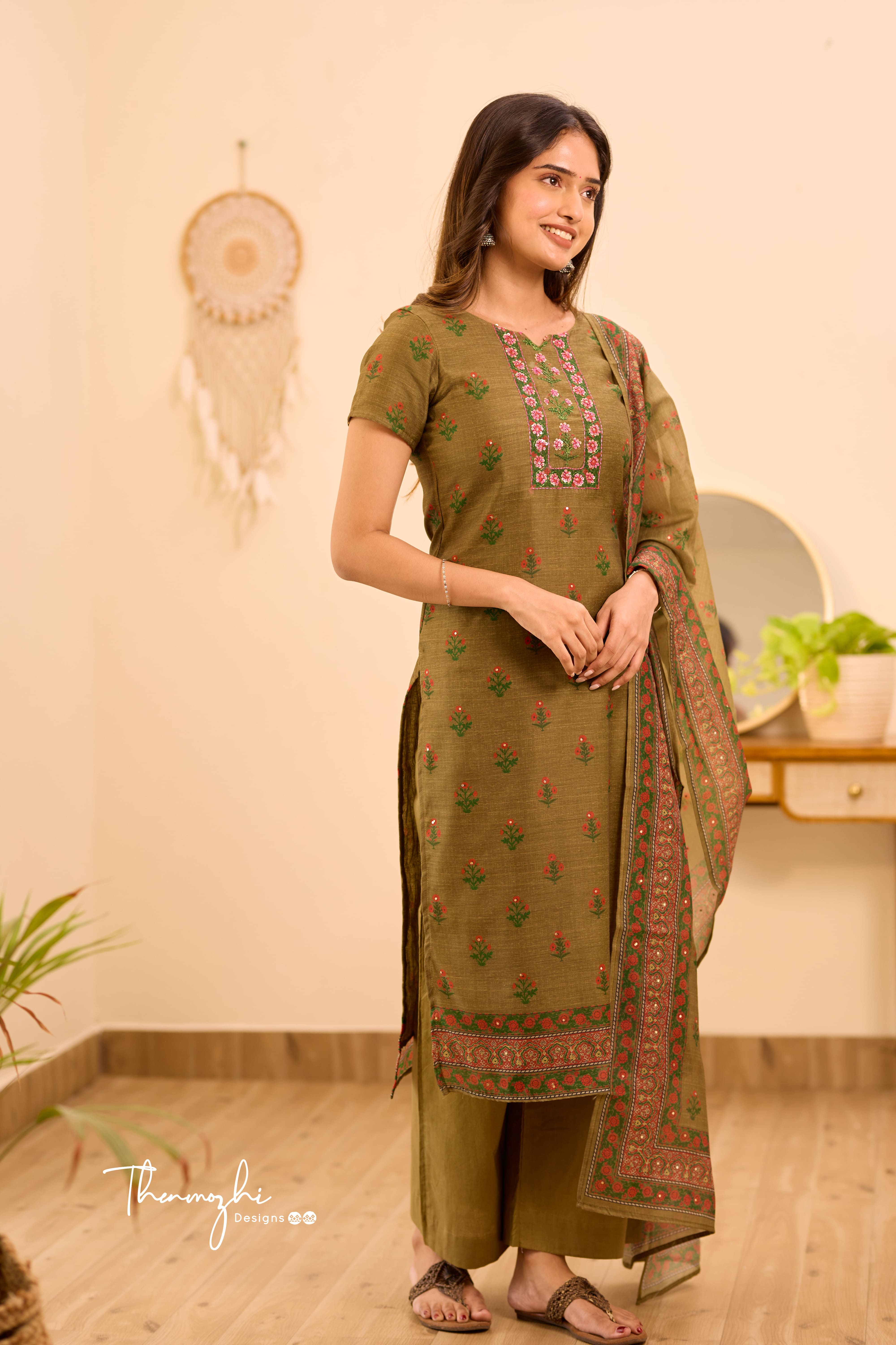 Mustard Green Floral Suit Set