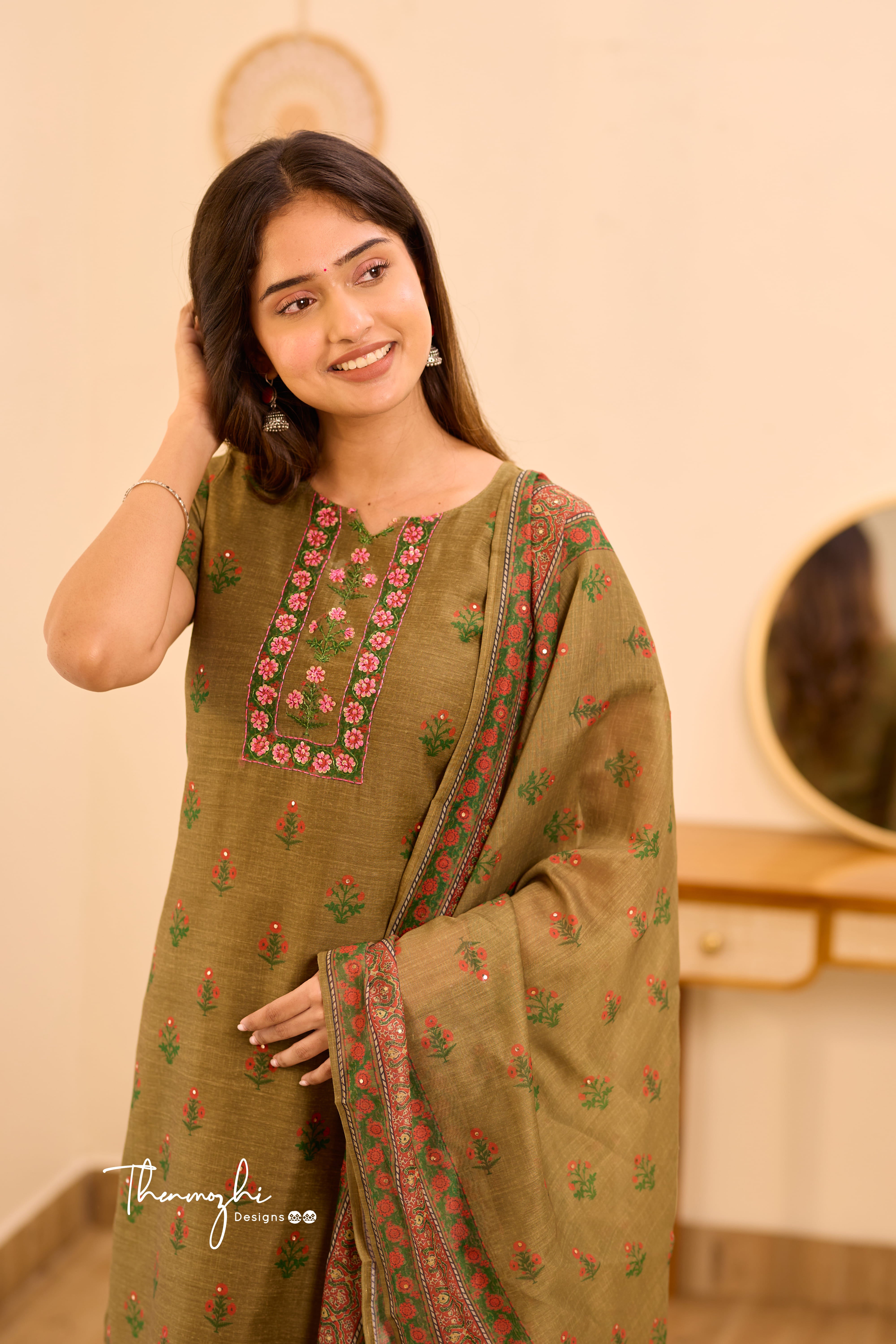 Mustard Green Floral Suit Set