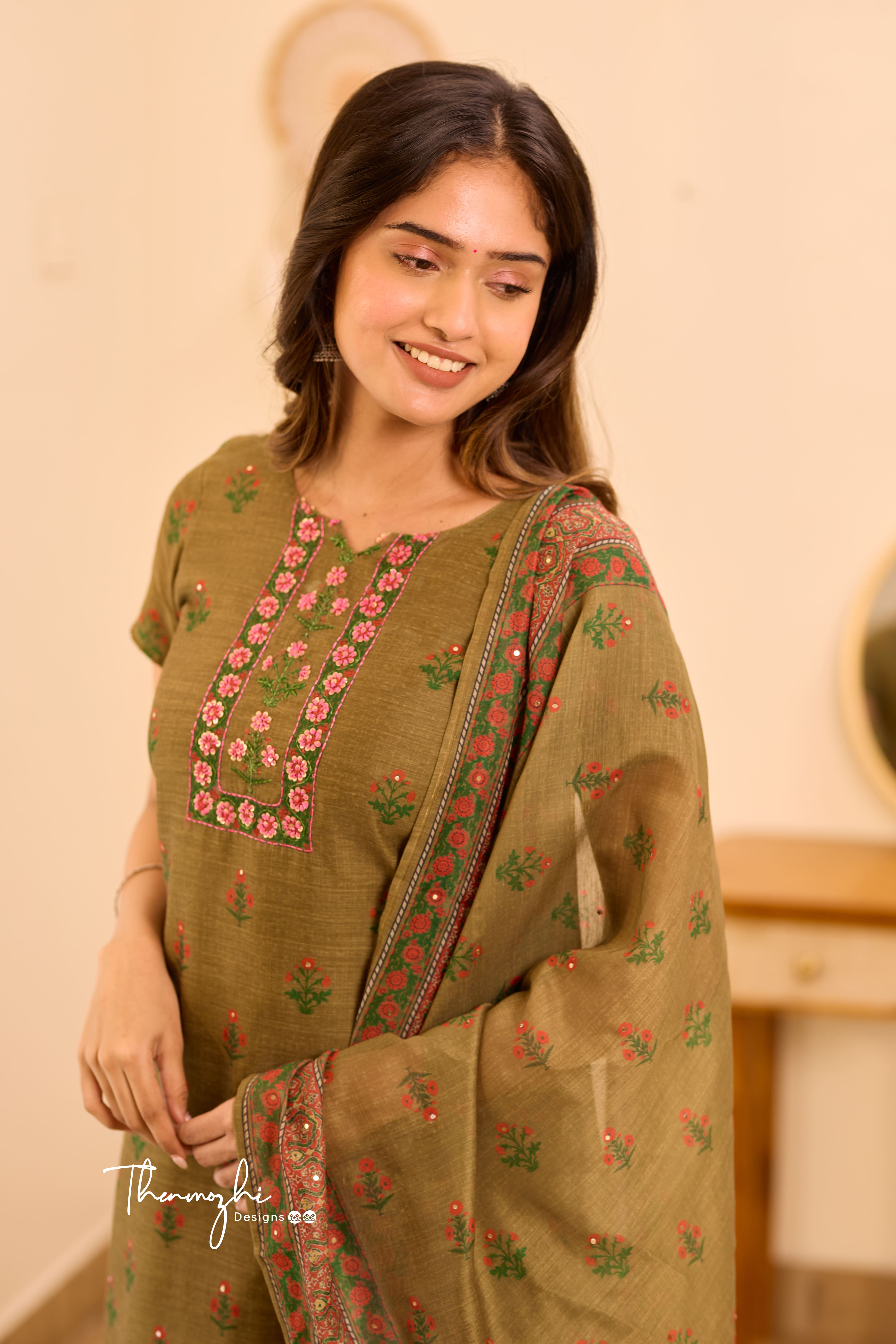 Mustard Green Floral Suit Set