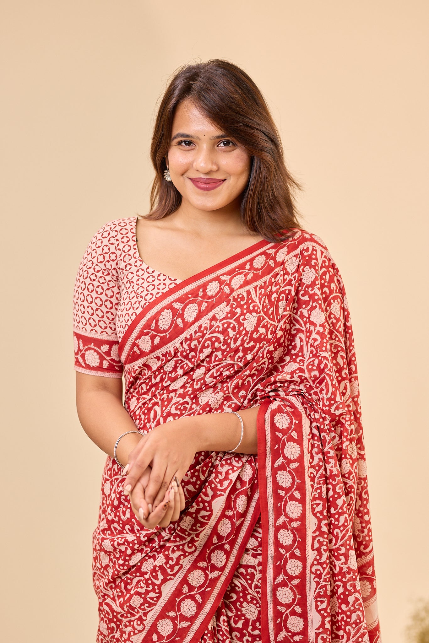 Maroon & Ivory Traditional Bagru Handblock Printed Mul Cotton Saree