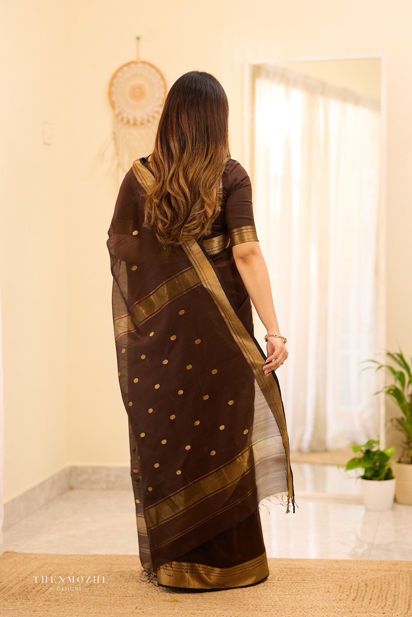 Mocha Brown Maheshwari Silk Cotton Saree