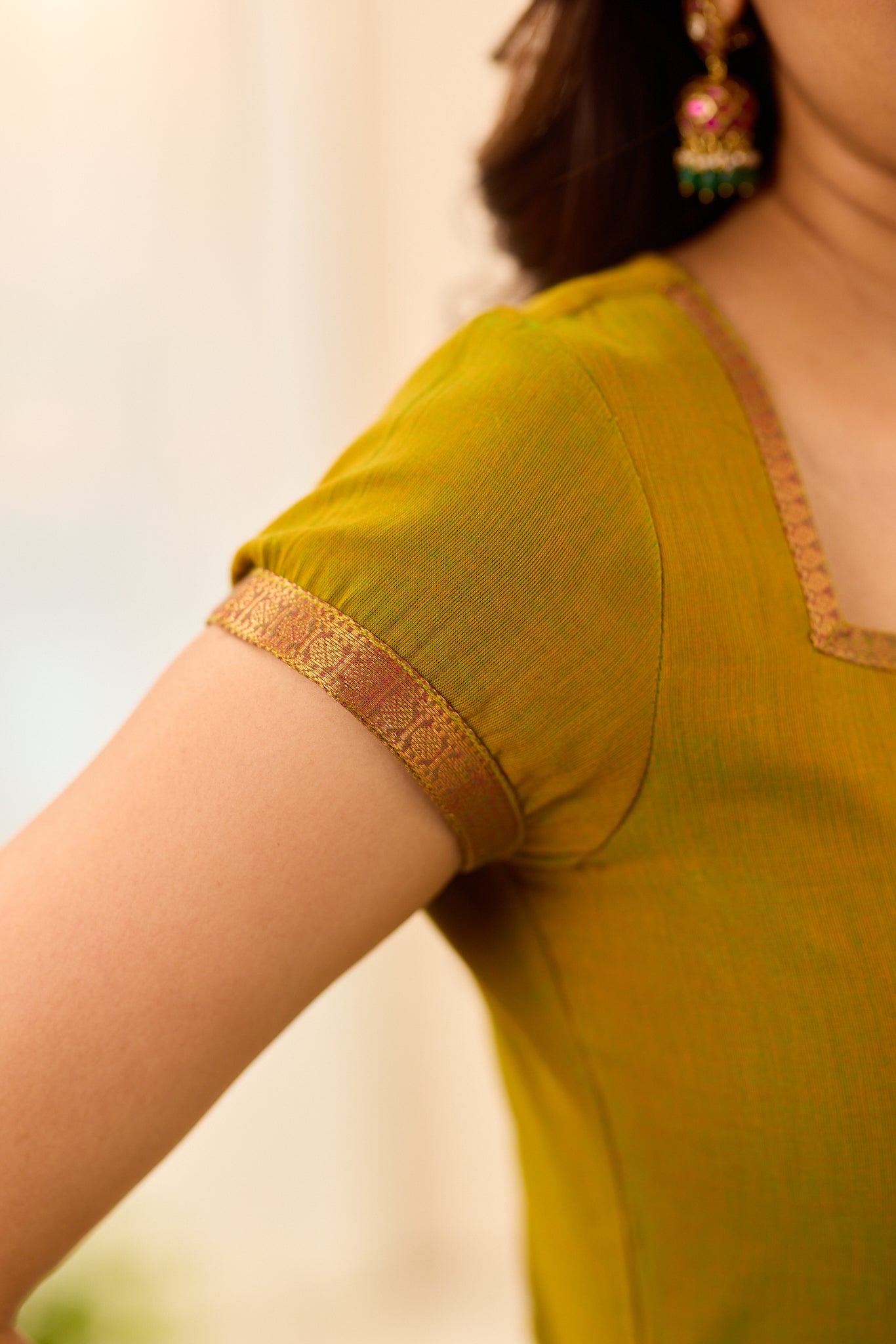 Moss Green with Dark Pink Border Chettinad Cotton Salwar
