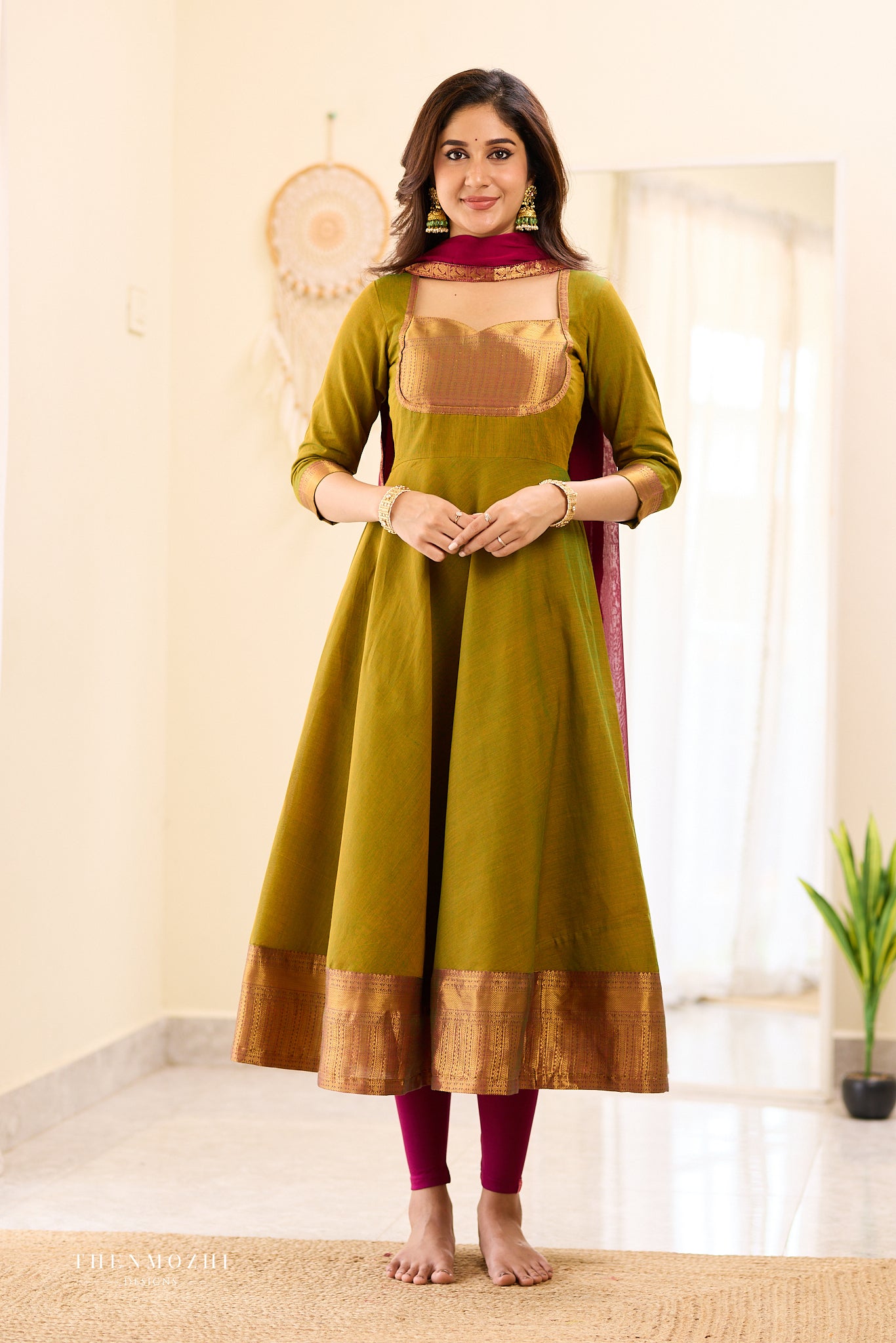 Moss Green with Pink Chettinad Anarkali