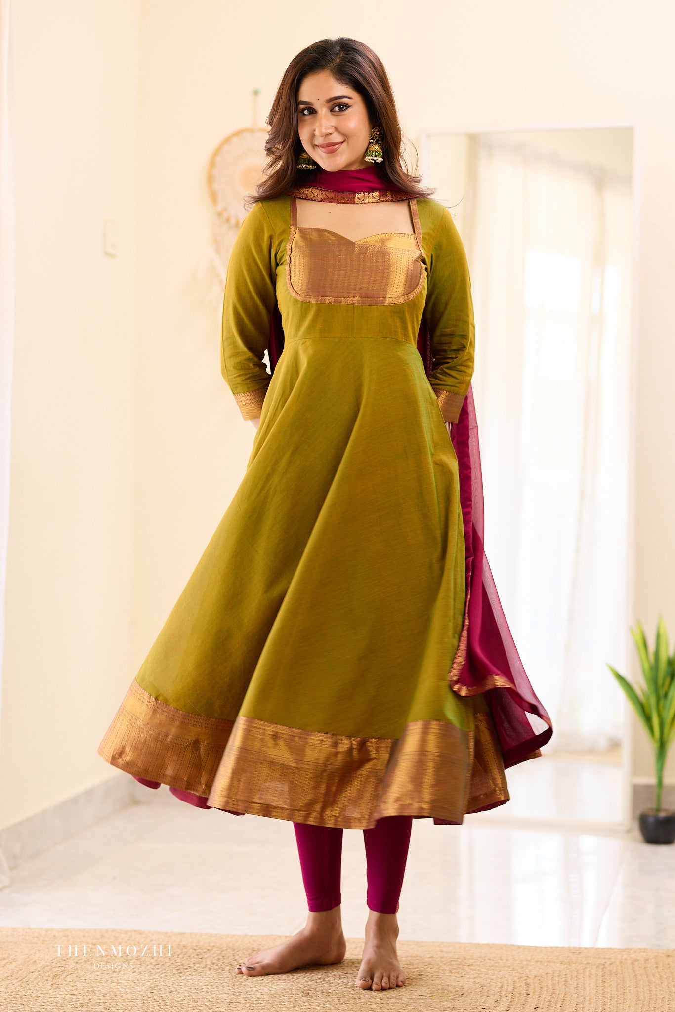 Moss Green with Pink Chettinad Anarkali