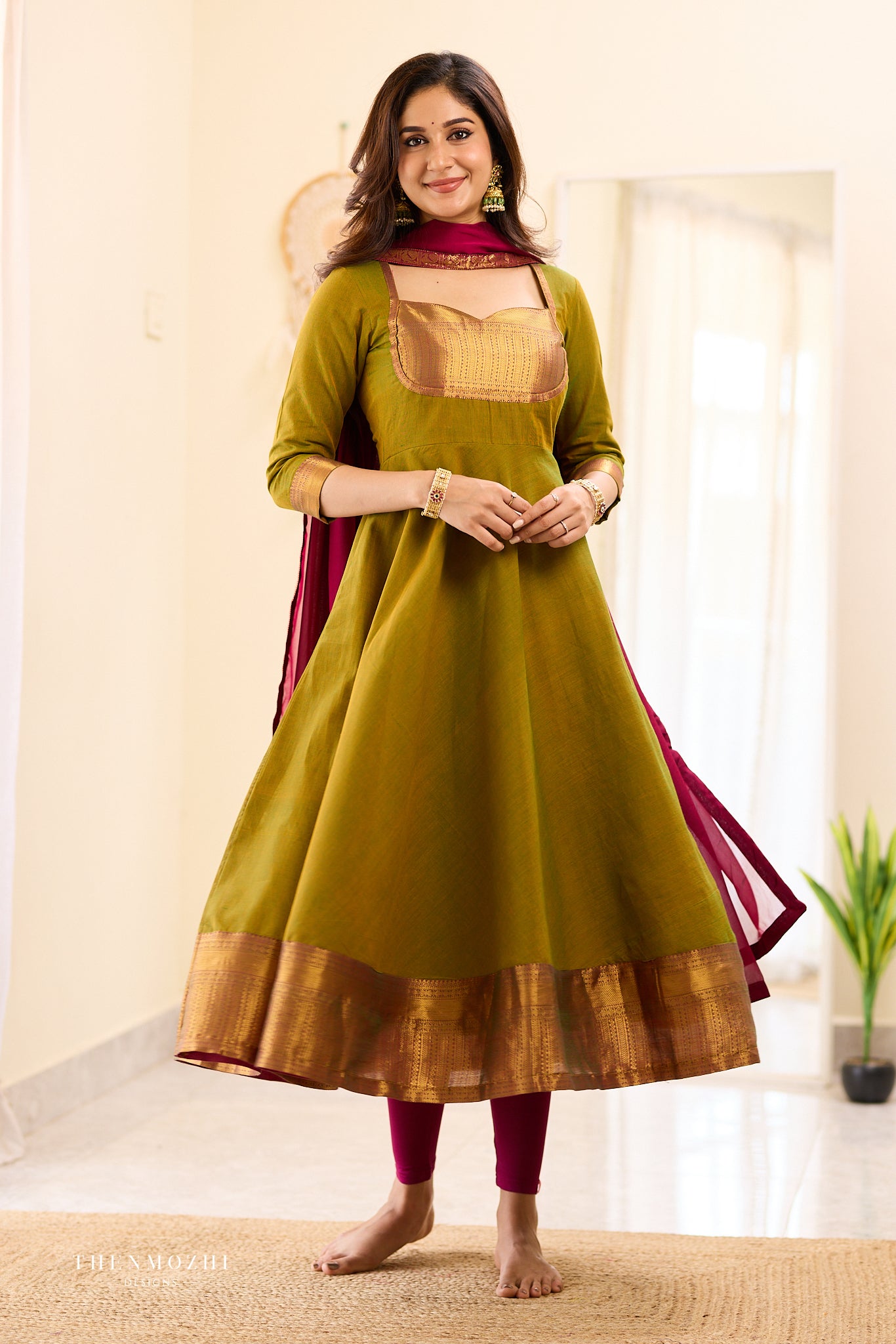 Moss Green with Pink Chettinad Anarkali