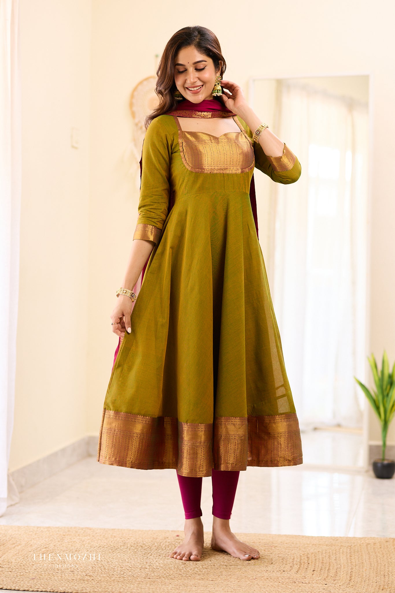 Moss Green with Pink Chettinad Anarkali