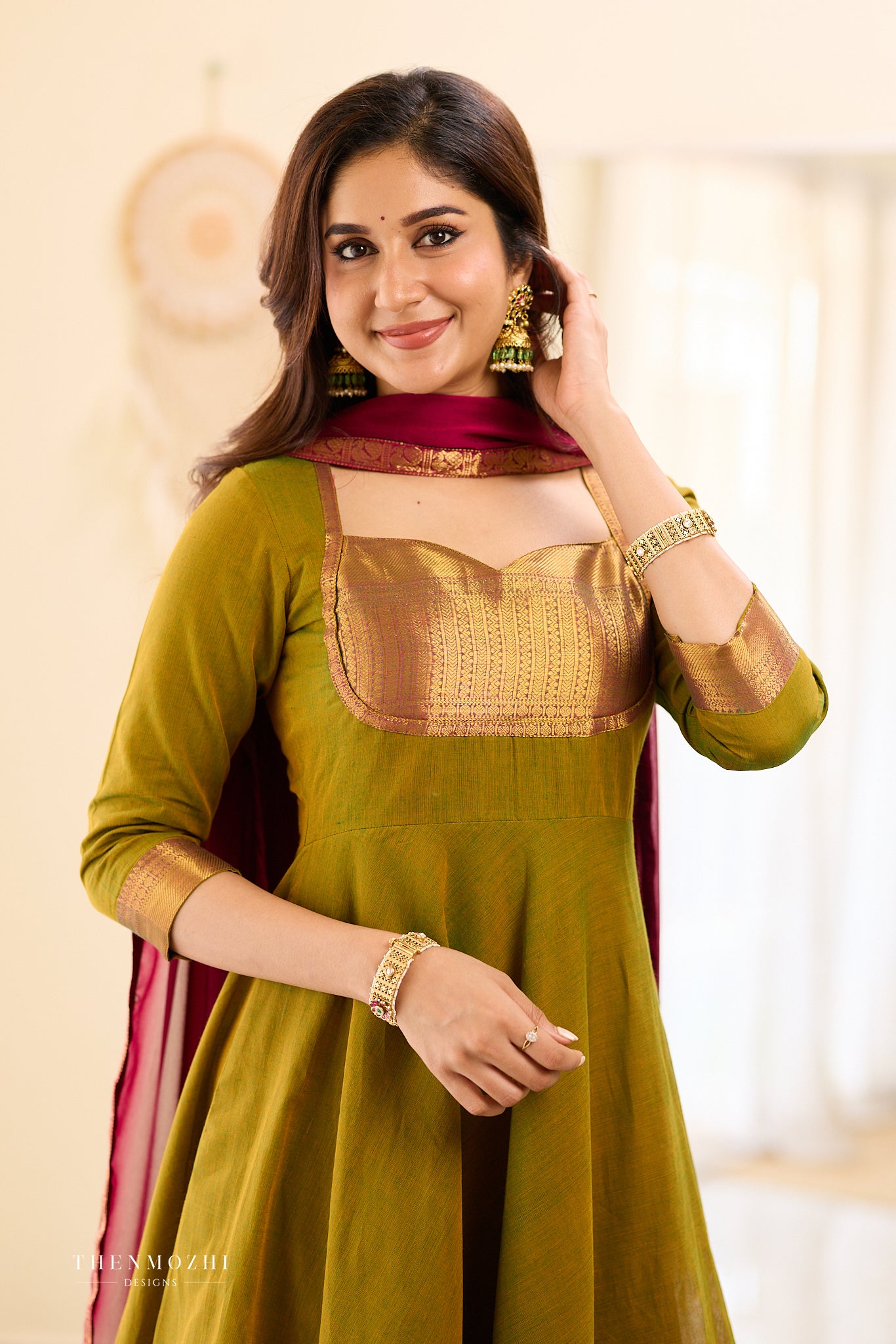 Moss Green with Pink Chettinad Anarkali
