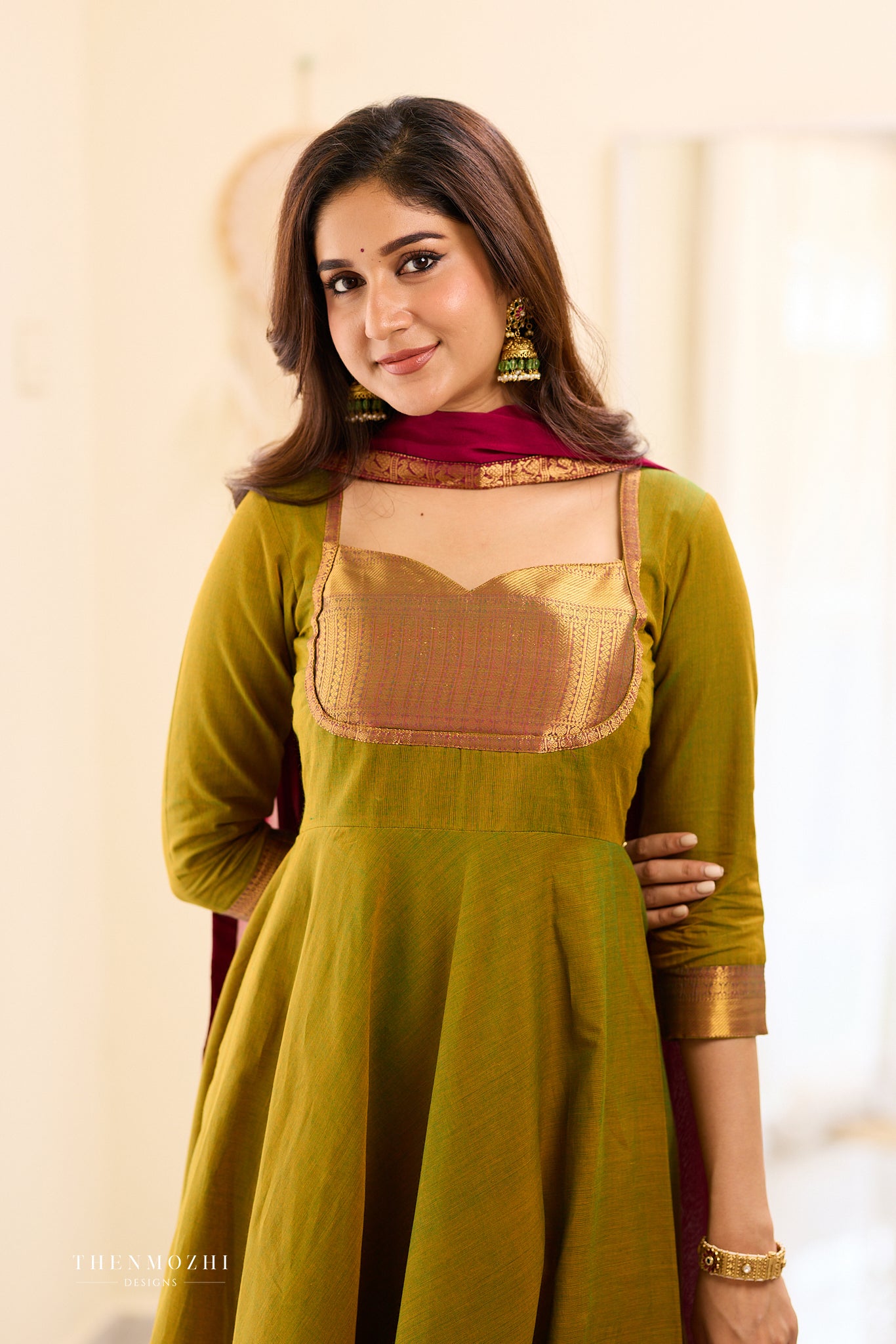 Moss Green with Pink Chettinad Anarkali