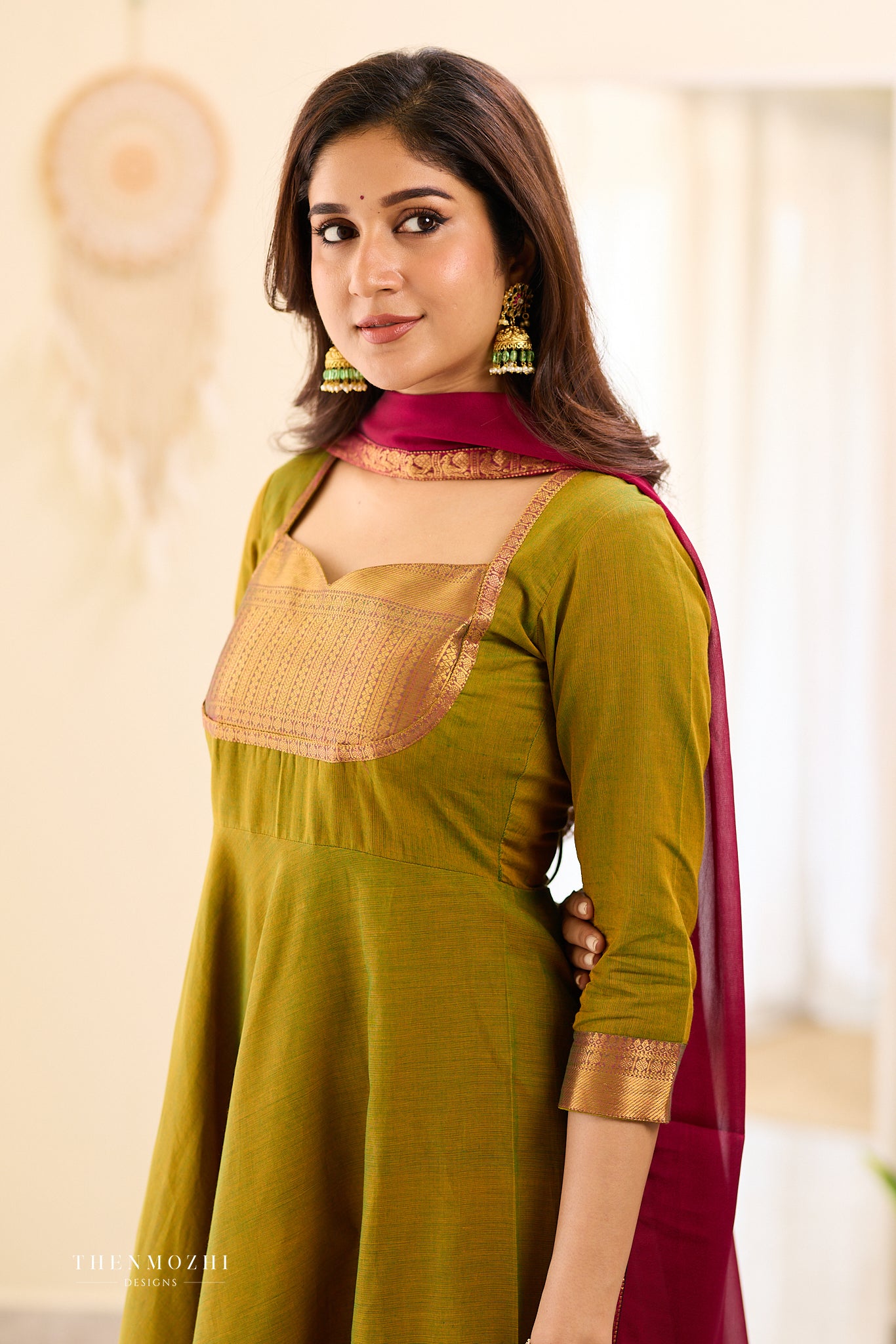 Moss Green with Pink Chettinad Anarkali