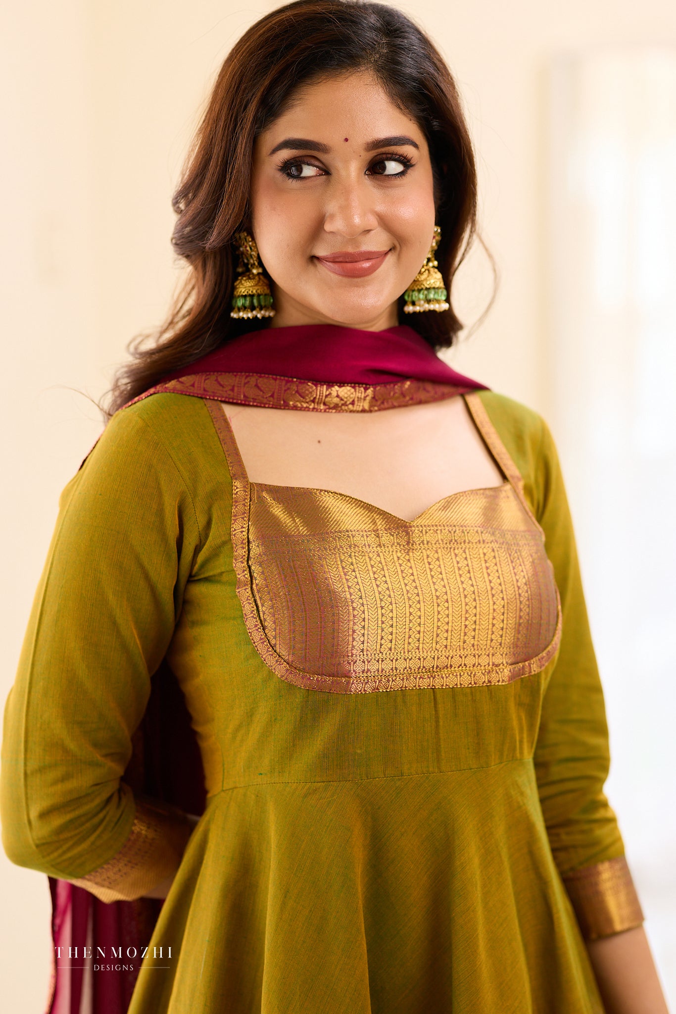 Moss Green with Pink Chettinad Anarkali