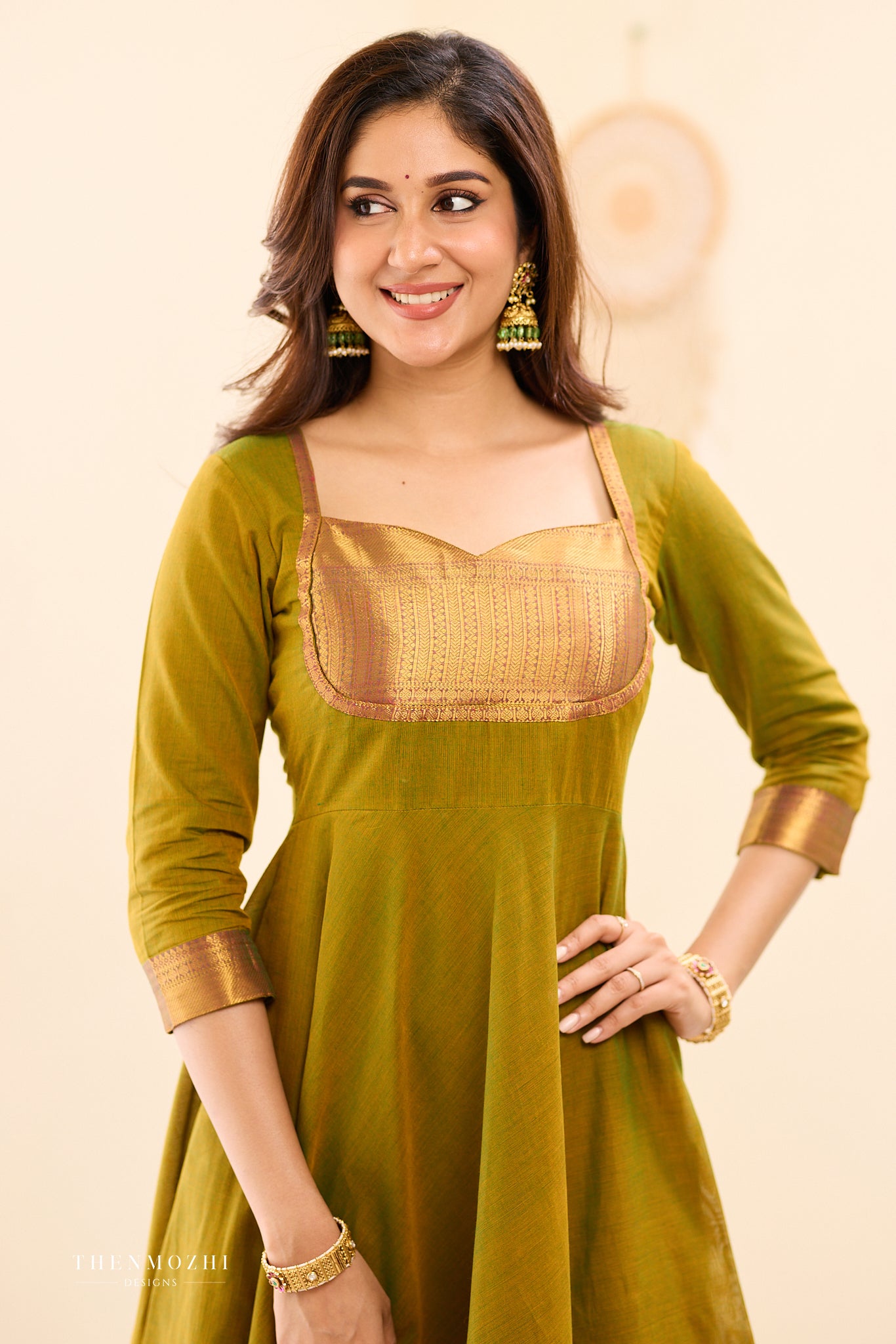 Moss Green with Pink Chettinad Anarkali