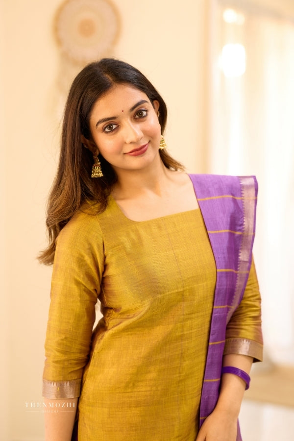 Mustard Yellow Mangalagiri Semi Silk Salwar