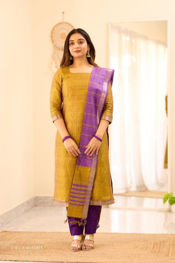 Mustard Yellow Mangalagiri Semi Silk Salwar