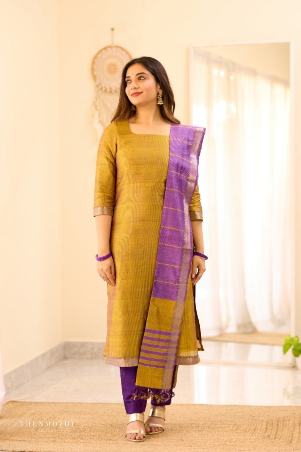 Mustard Yellow Mangalagiri Semi Silk Salwar