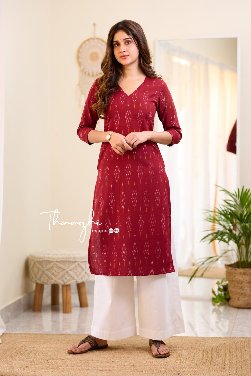 Maroon Ikkat Cotton Kurta - Maroon Ikkat Kurta