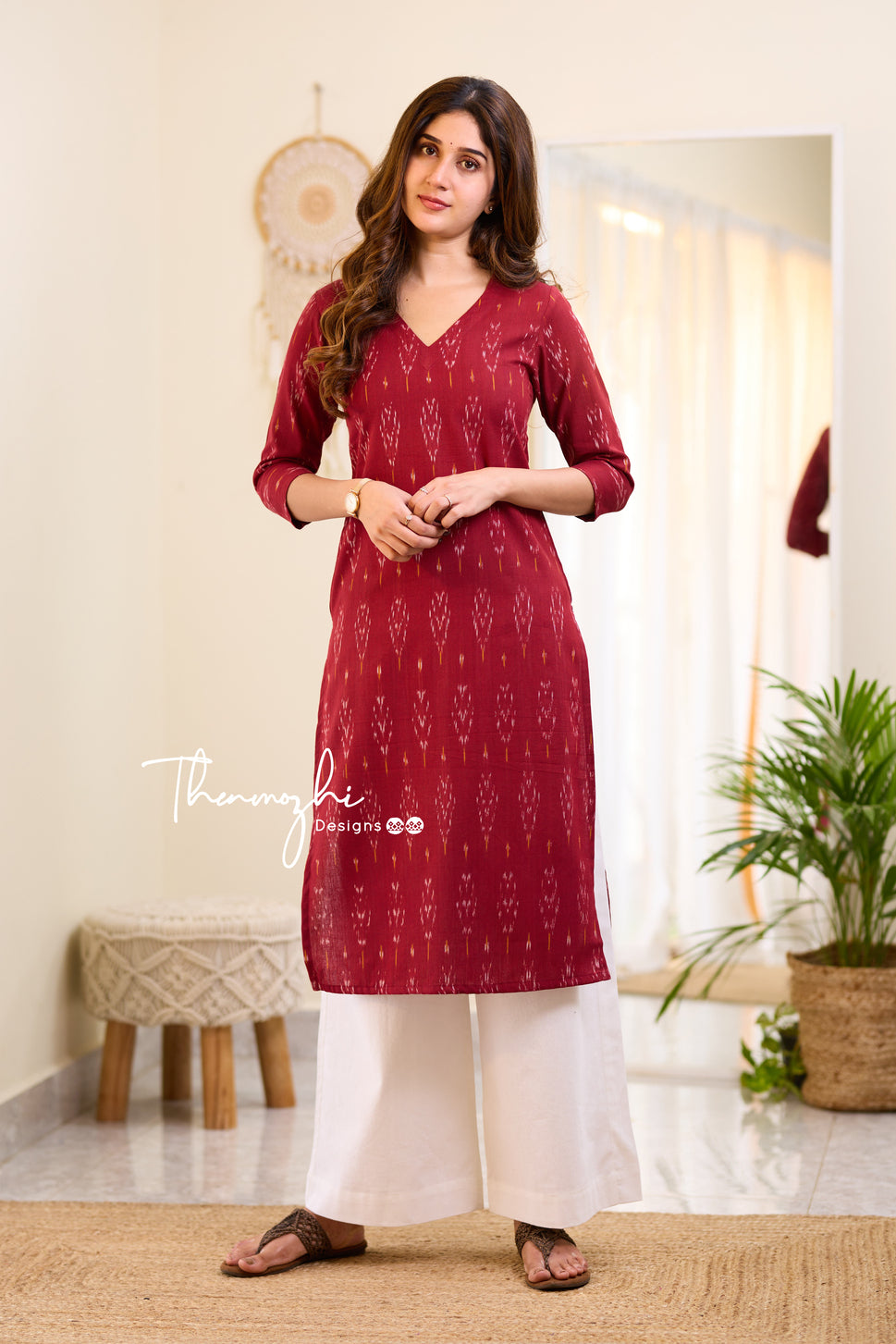 Maroon Ikkat Cotton Kurta - Maroon Ikkat Kurta