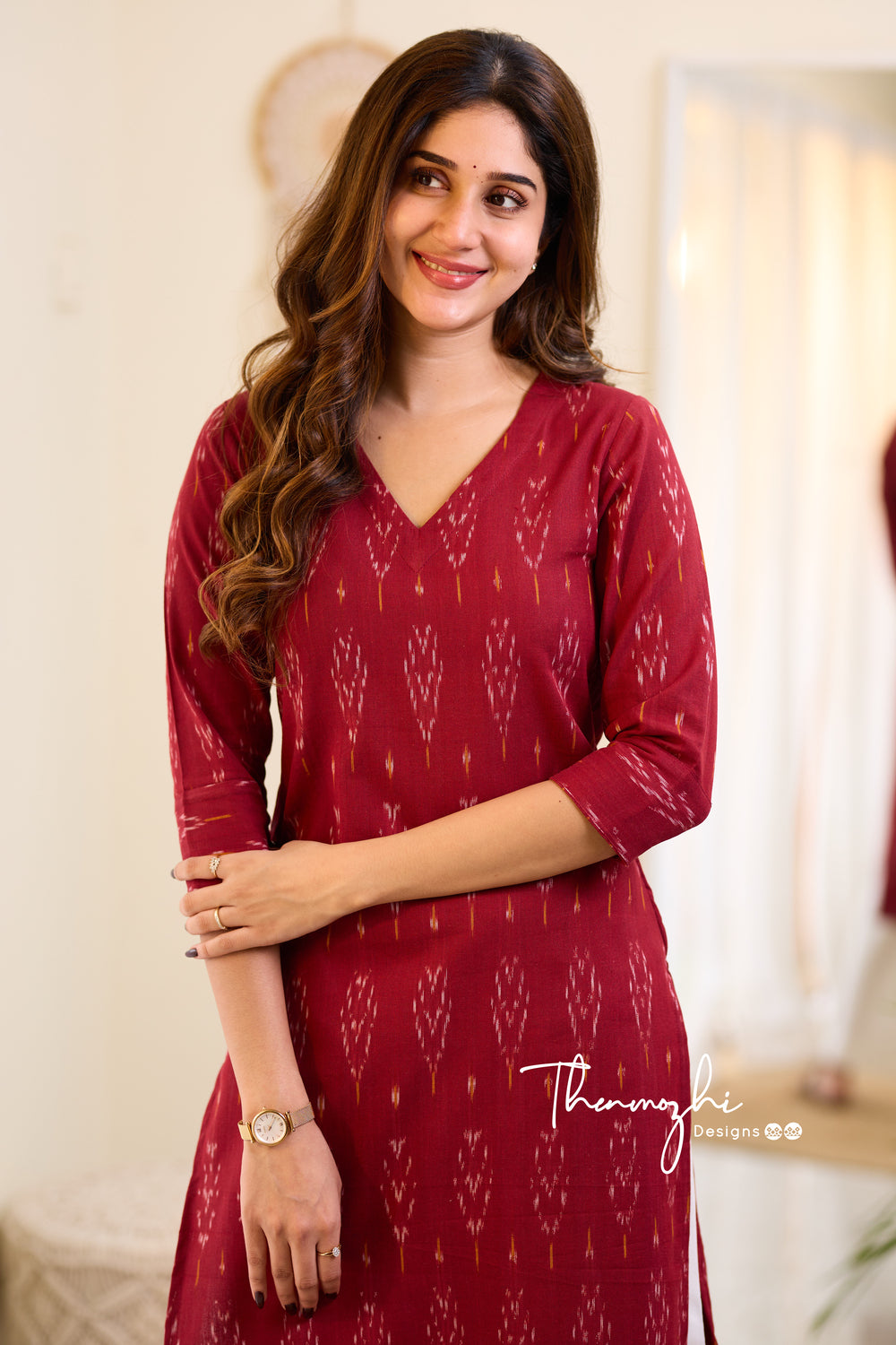 Maroon Ikkat Cotton Kurta - Maroon Ikkat Kurta