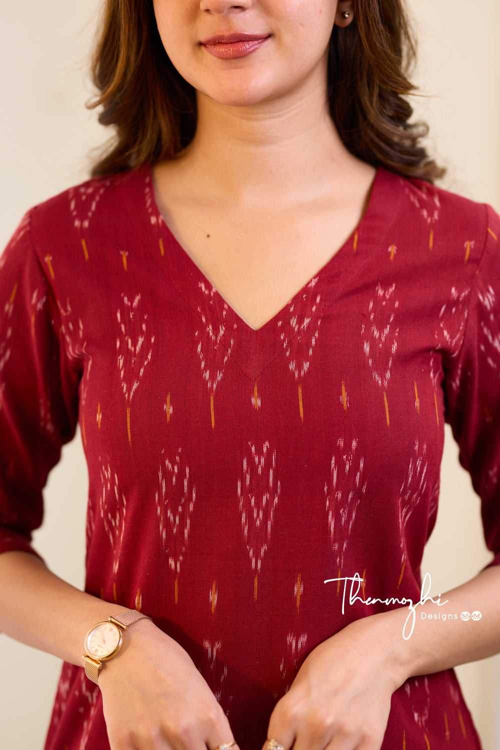Maroon Ikkat Cotton Kurta - Maroon Ikkat Kurta