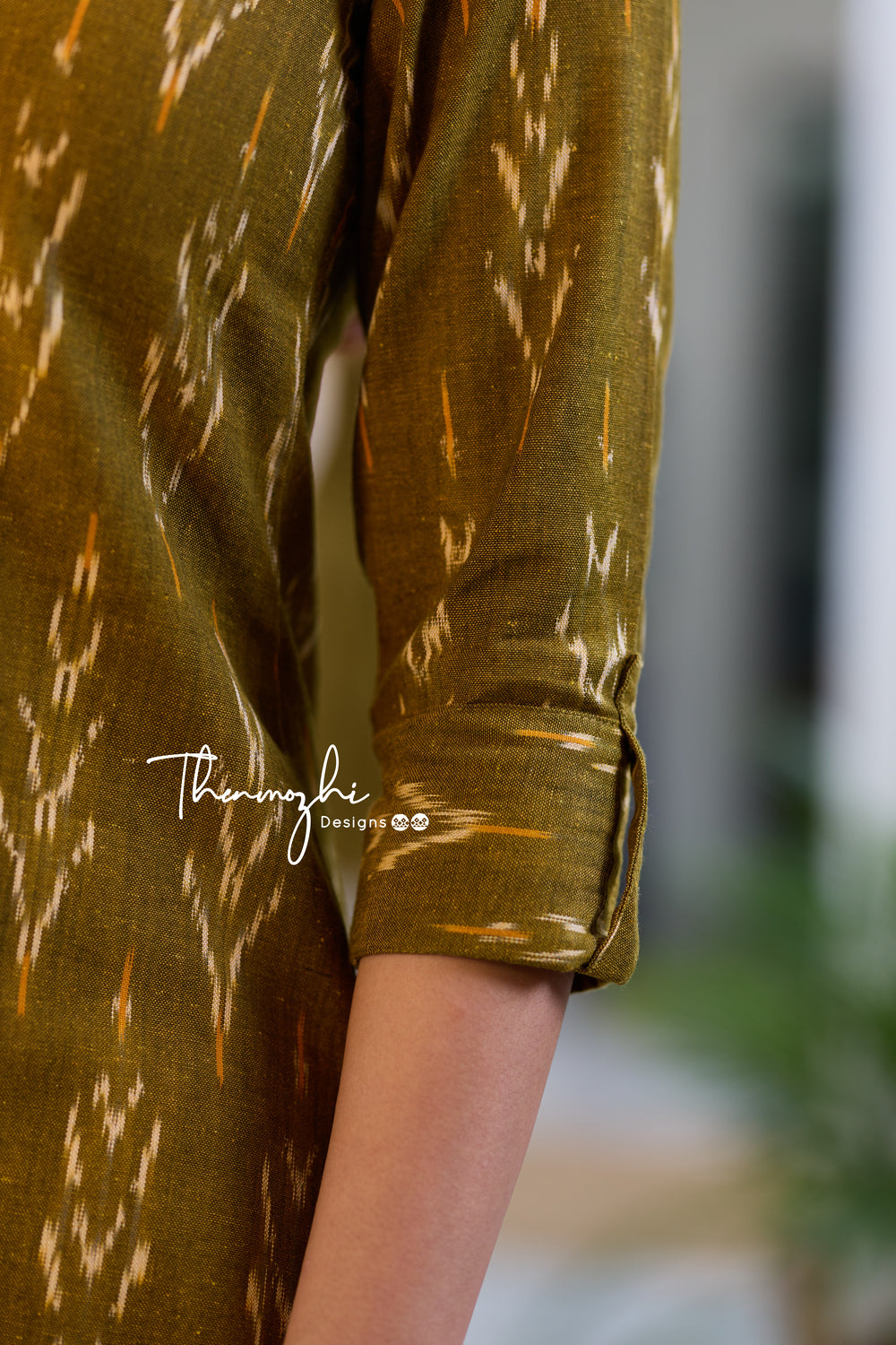 Olive Green Ikkat Cotton Kurta -Olive Green Ikkat Kurta