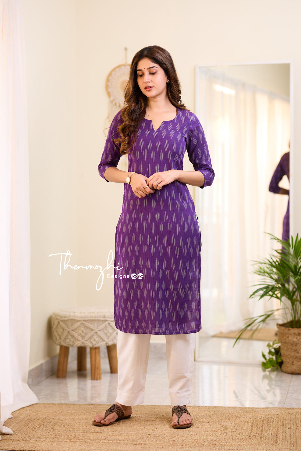 Purple Ikkat Cotton Kurta -Purple Ikkat Kurta