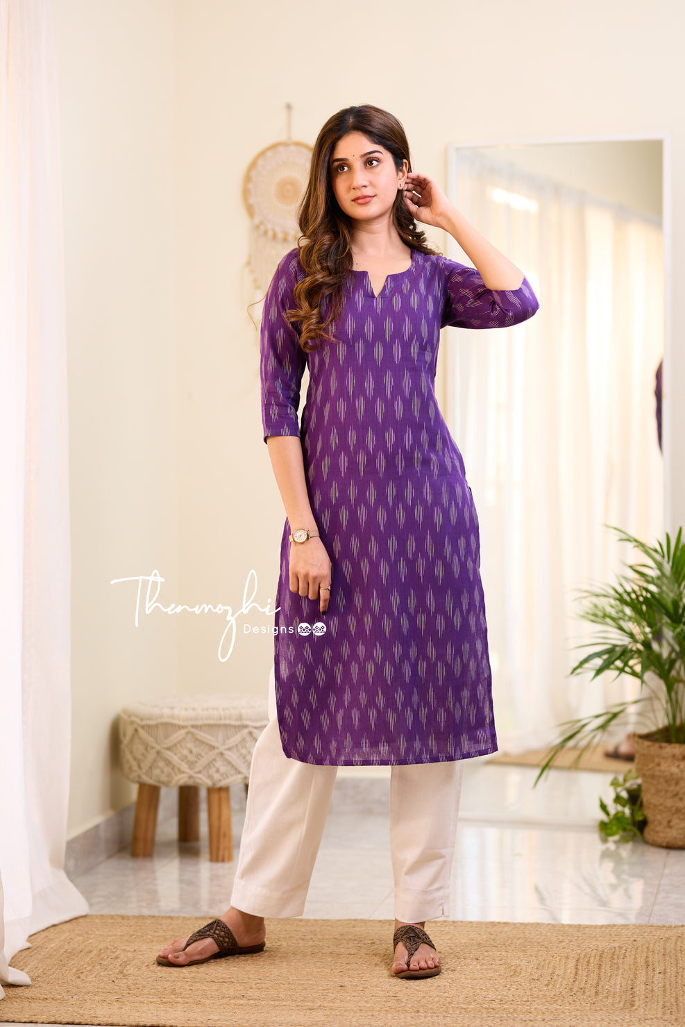 Purple Ikkat Cotton Kurta -Purple Ikkat Kurta