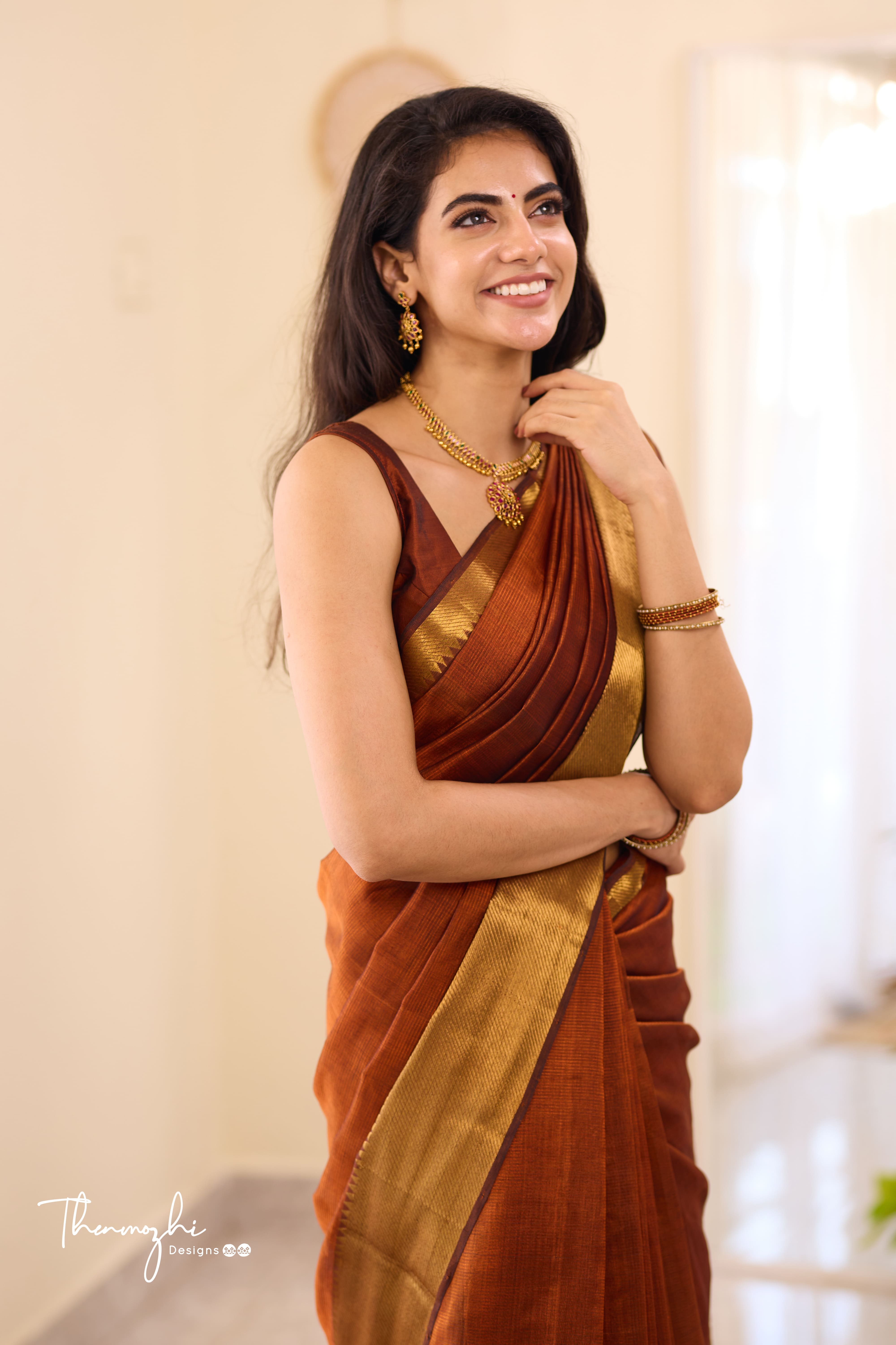 Rust Orange Mangalagiri Handwoven Saree