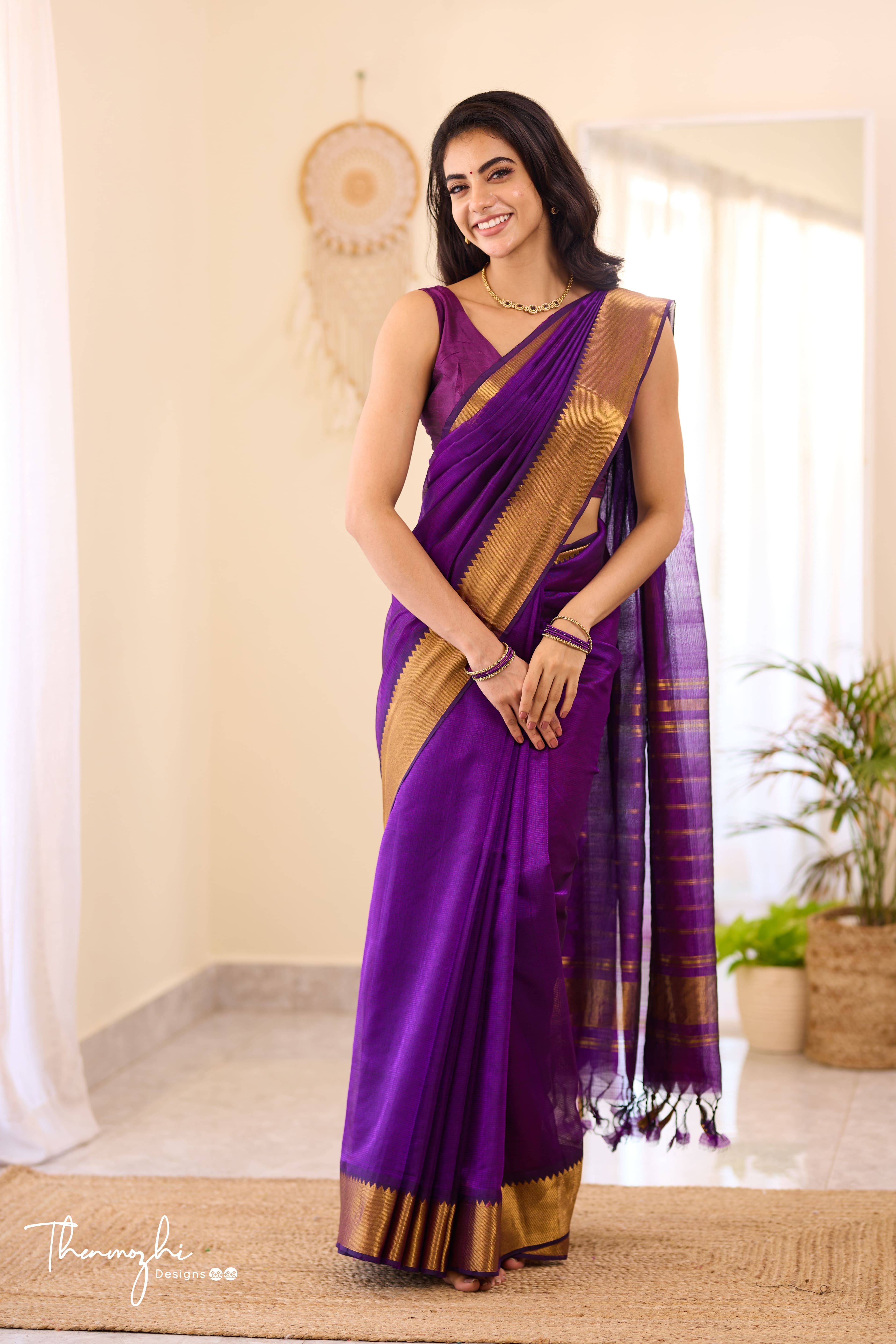 Purple Mangalagiri Handwoven Saree