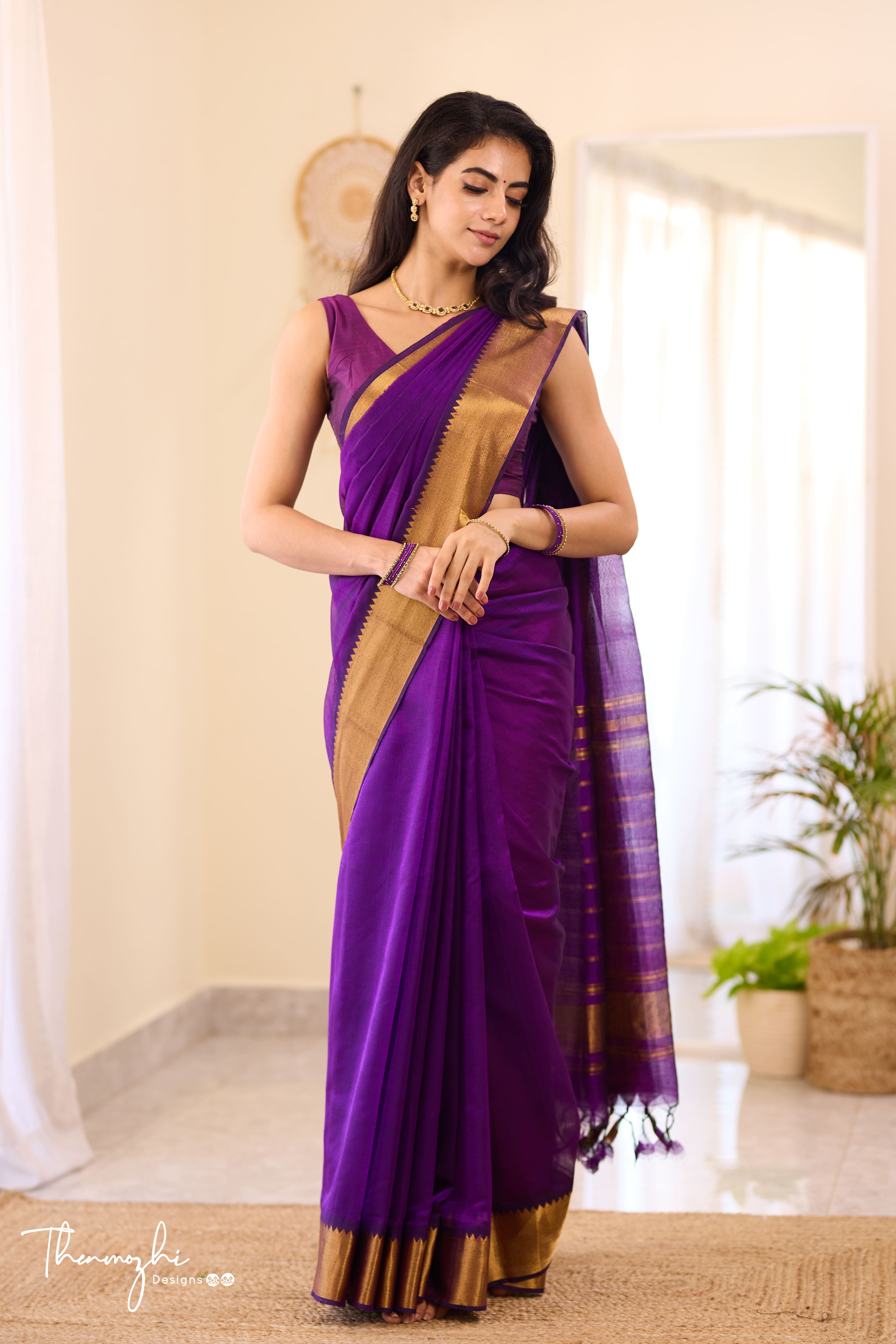 Purple Mangalagiri Handwoven Saree