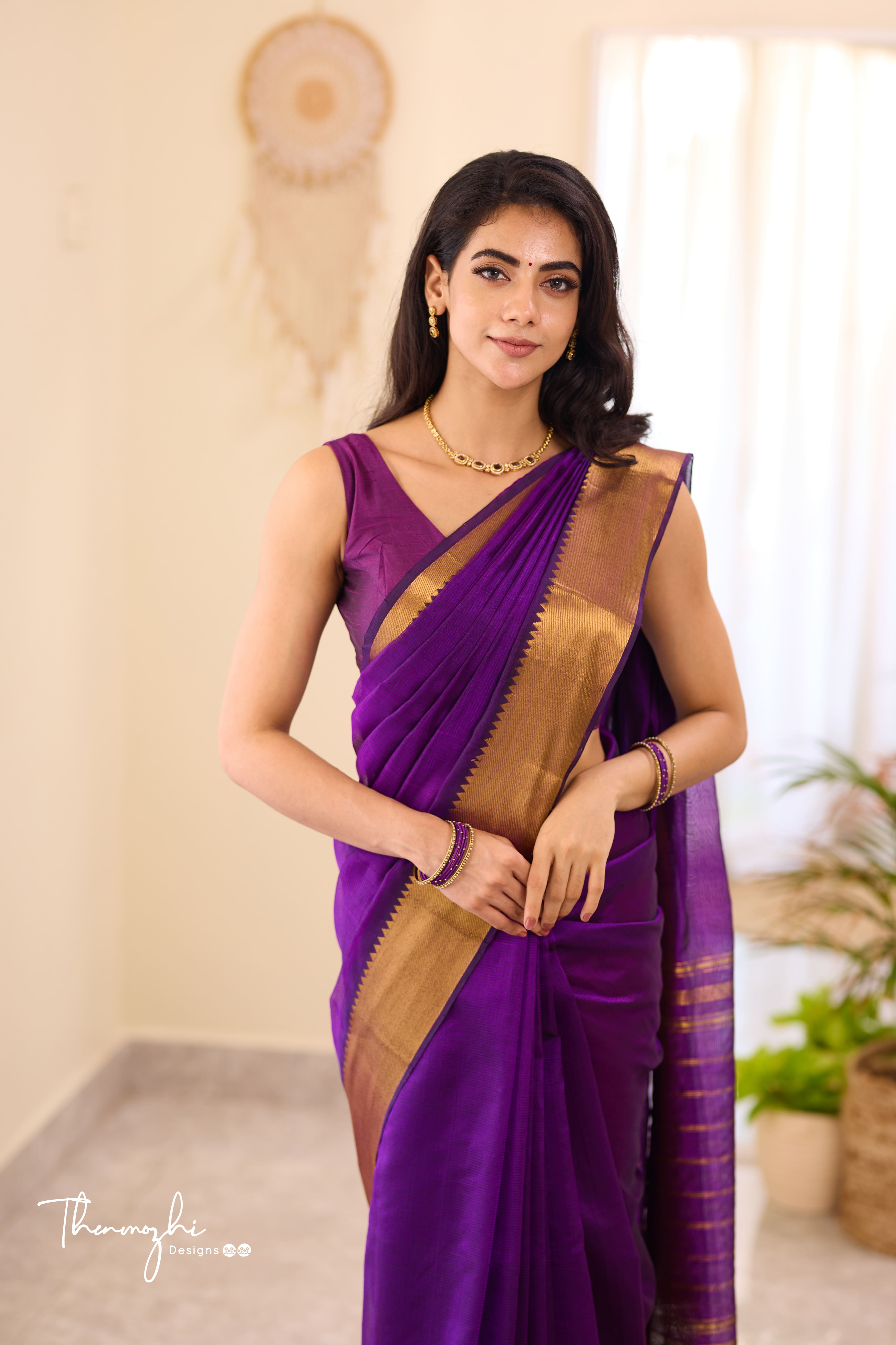Purple Mangalagiri Handwoven Saree
