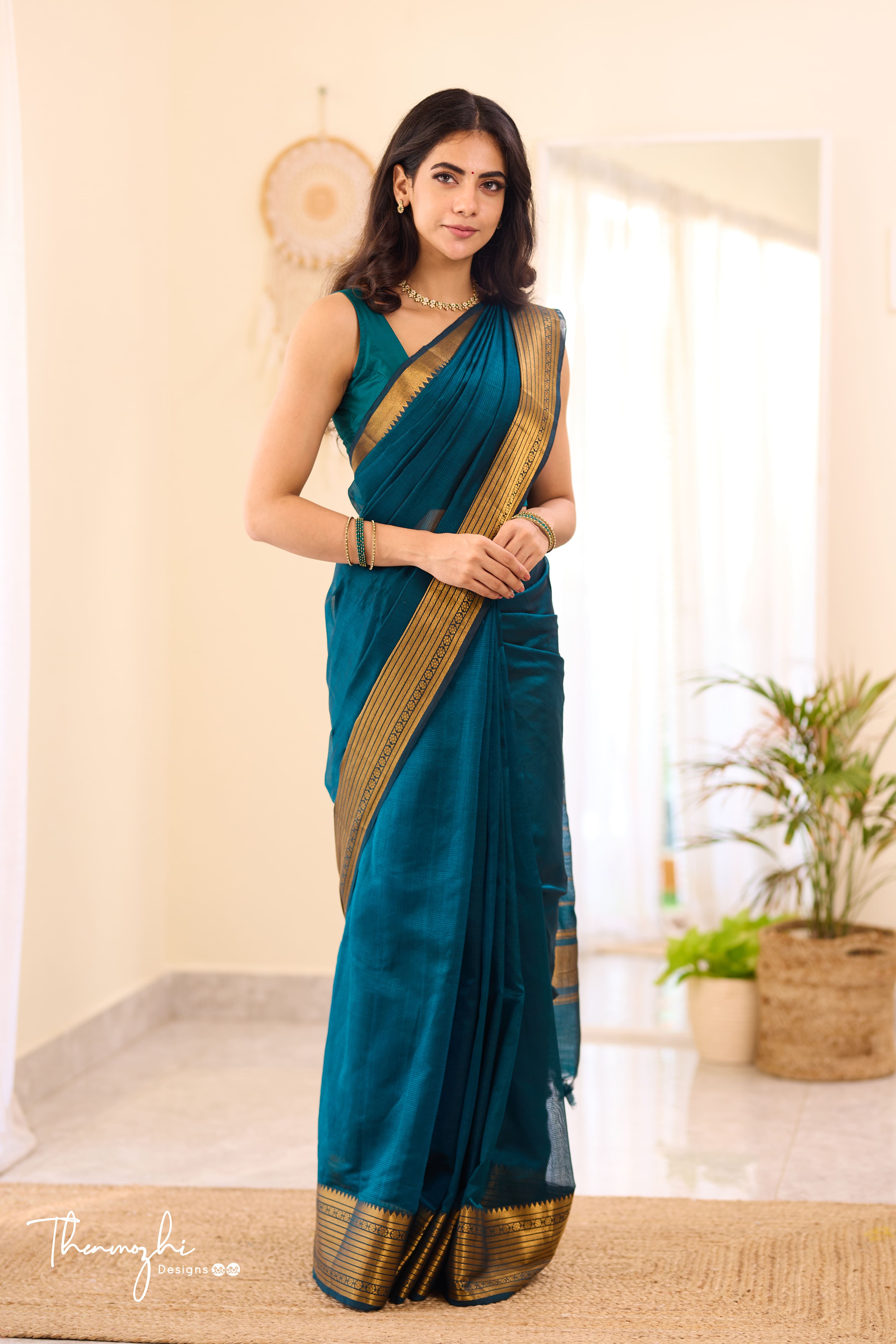 Peacock Green Mangalagiri Handwoven Saree