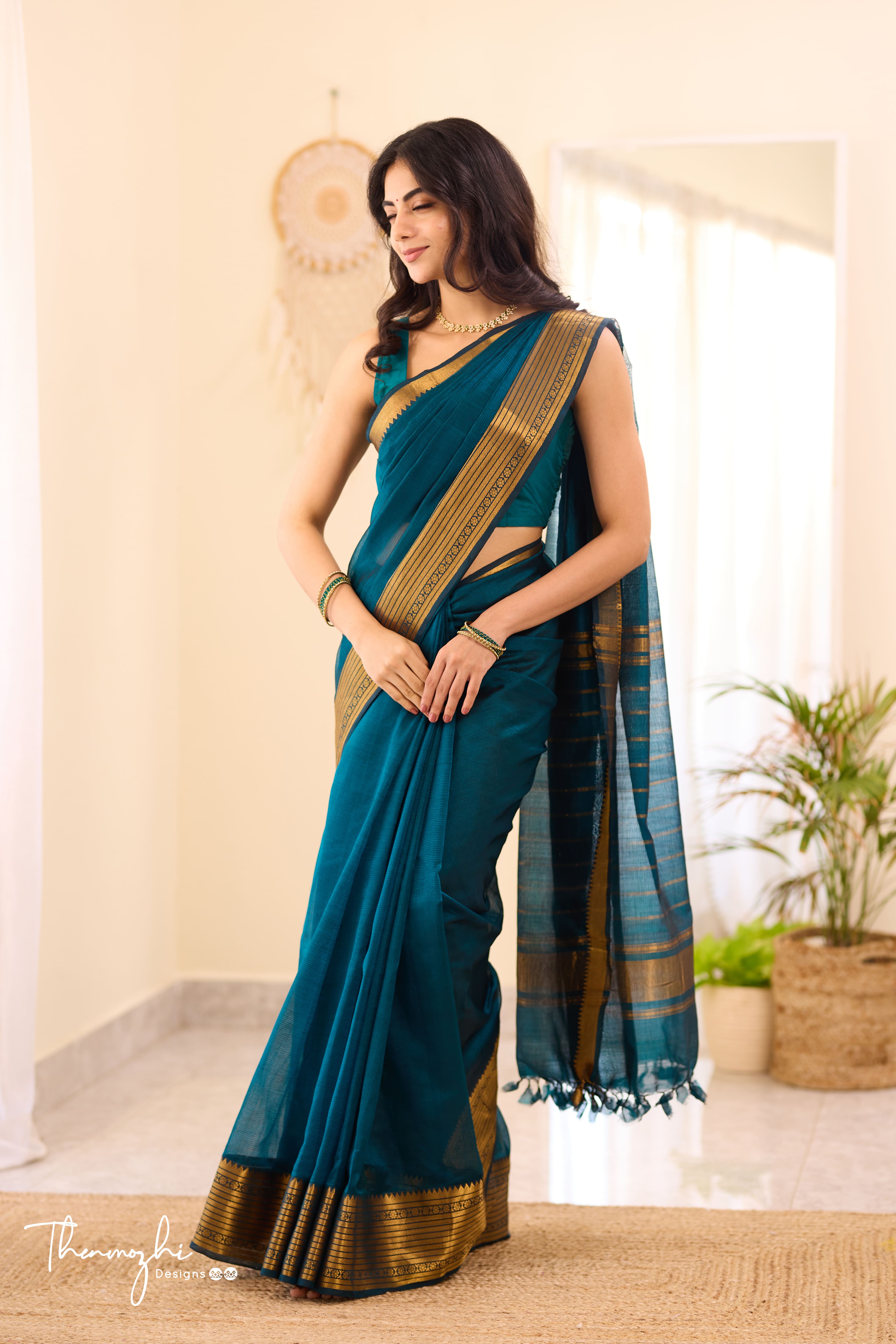 Peacock Green Mangalagiri Handwoven Saree