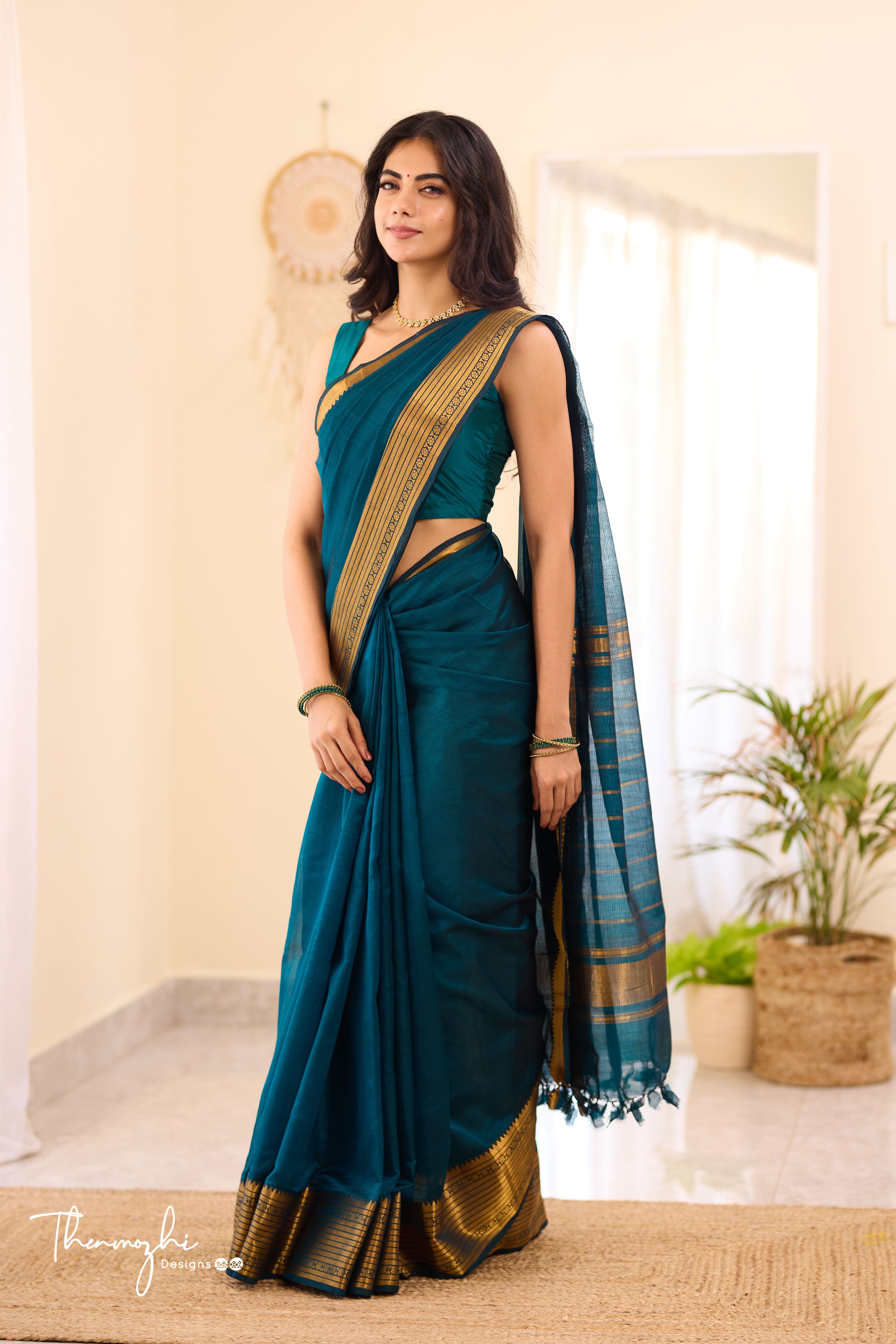 Peacock Green Mangalagiri Handwoven Saree