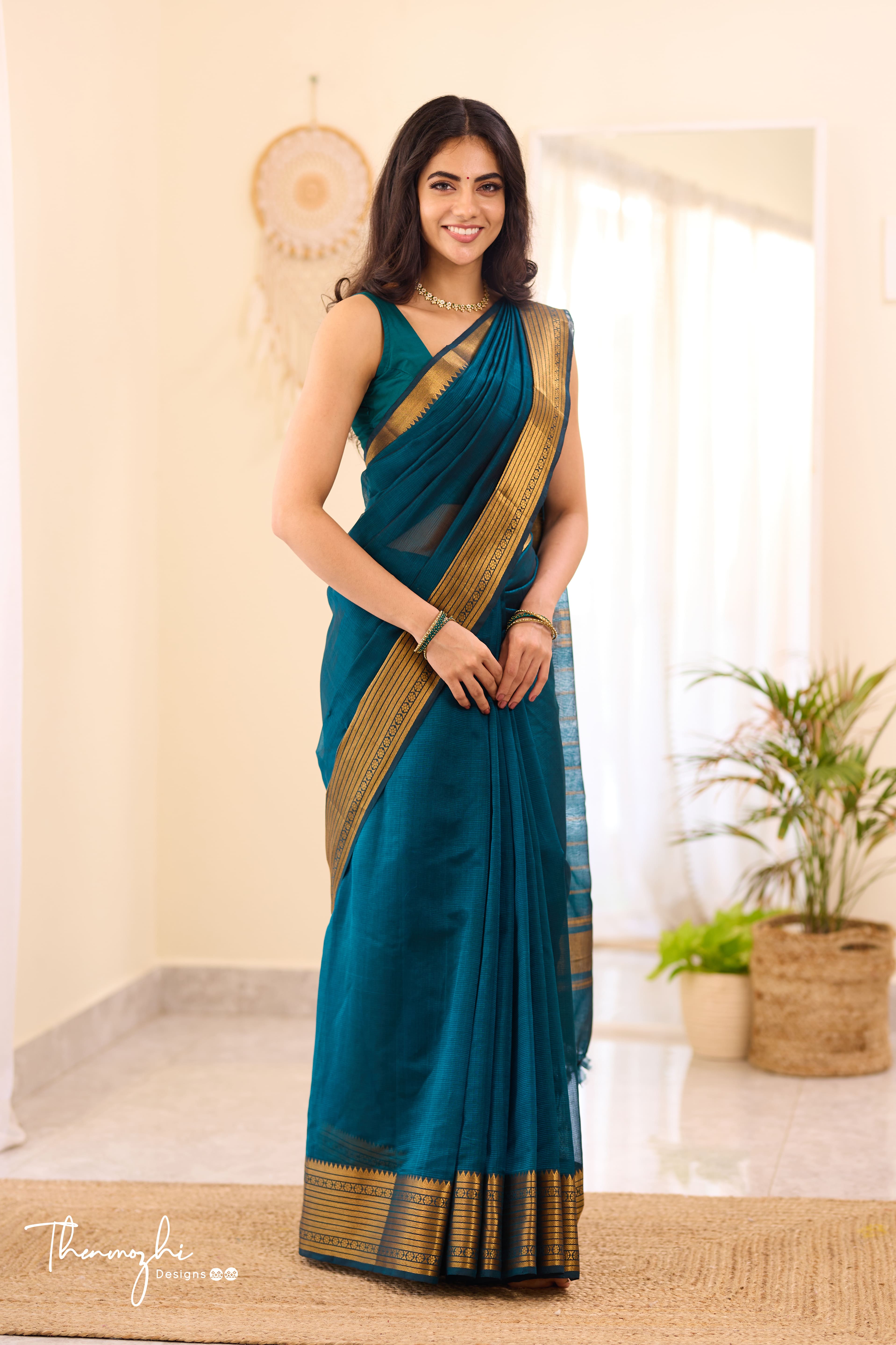 Peacock Green Mangalagiri Handwoven Saree